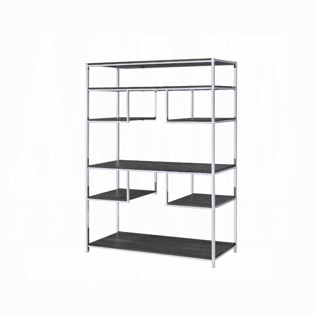 Rustic Grey Oak and Chrome 8-Shelf Bookshelf