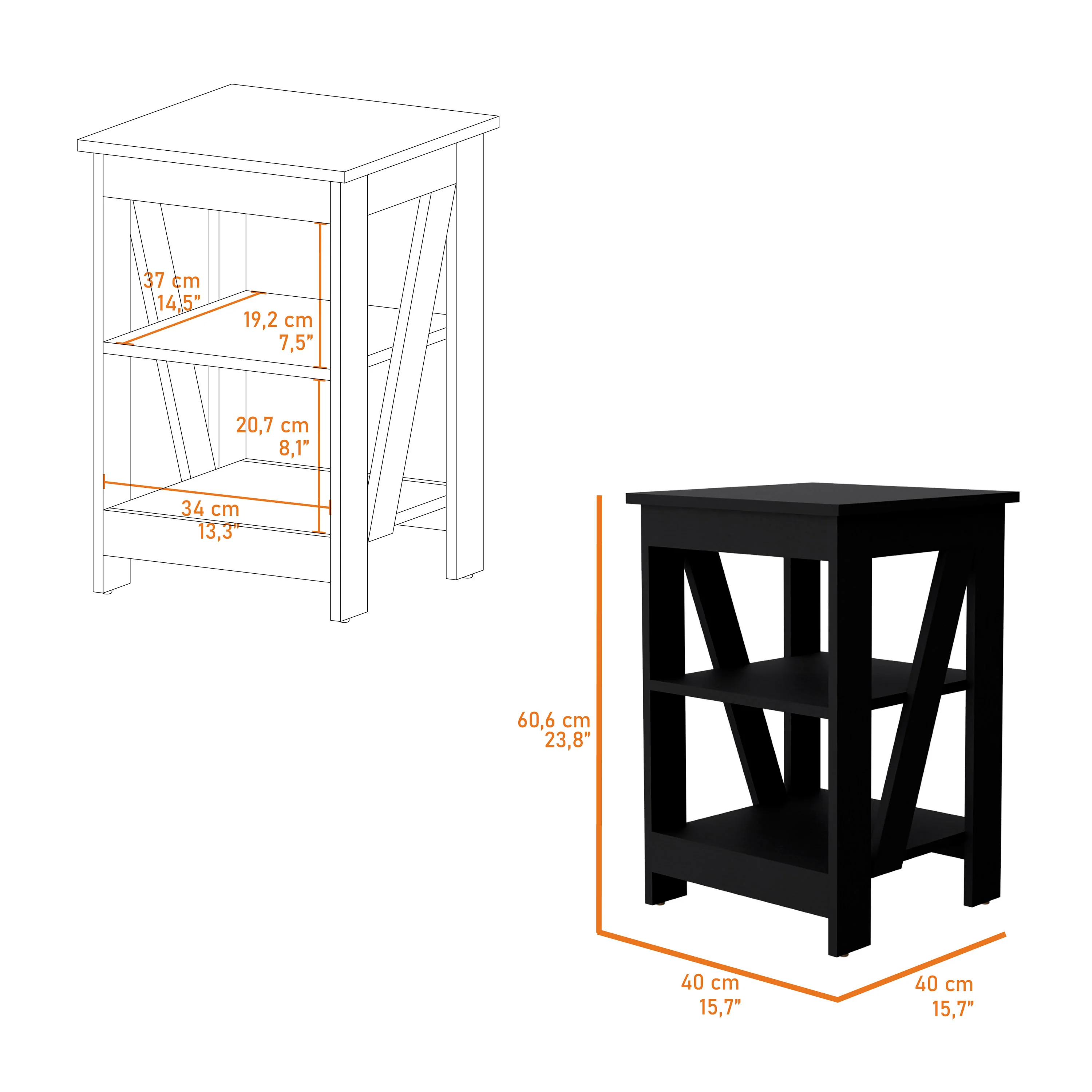 Black Table with 2 Shelves