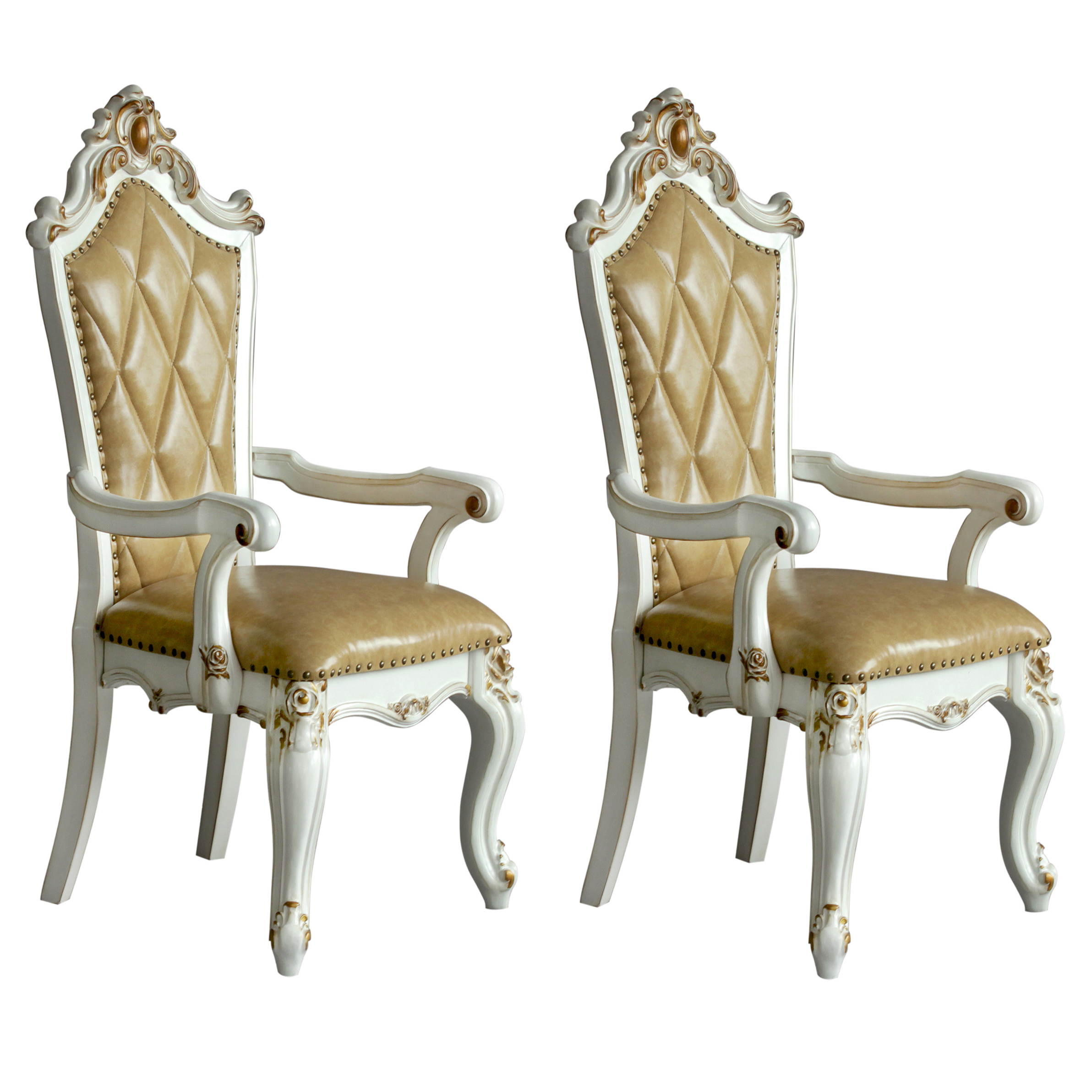 Butterscotch and Antique Pearl Tufted Arm Chairs ( Set of 2)