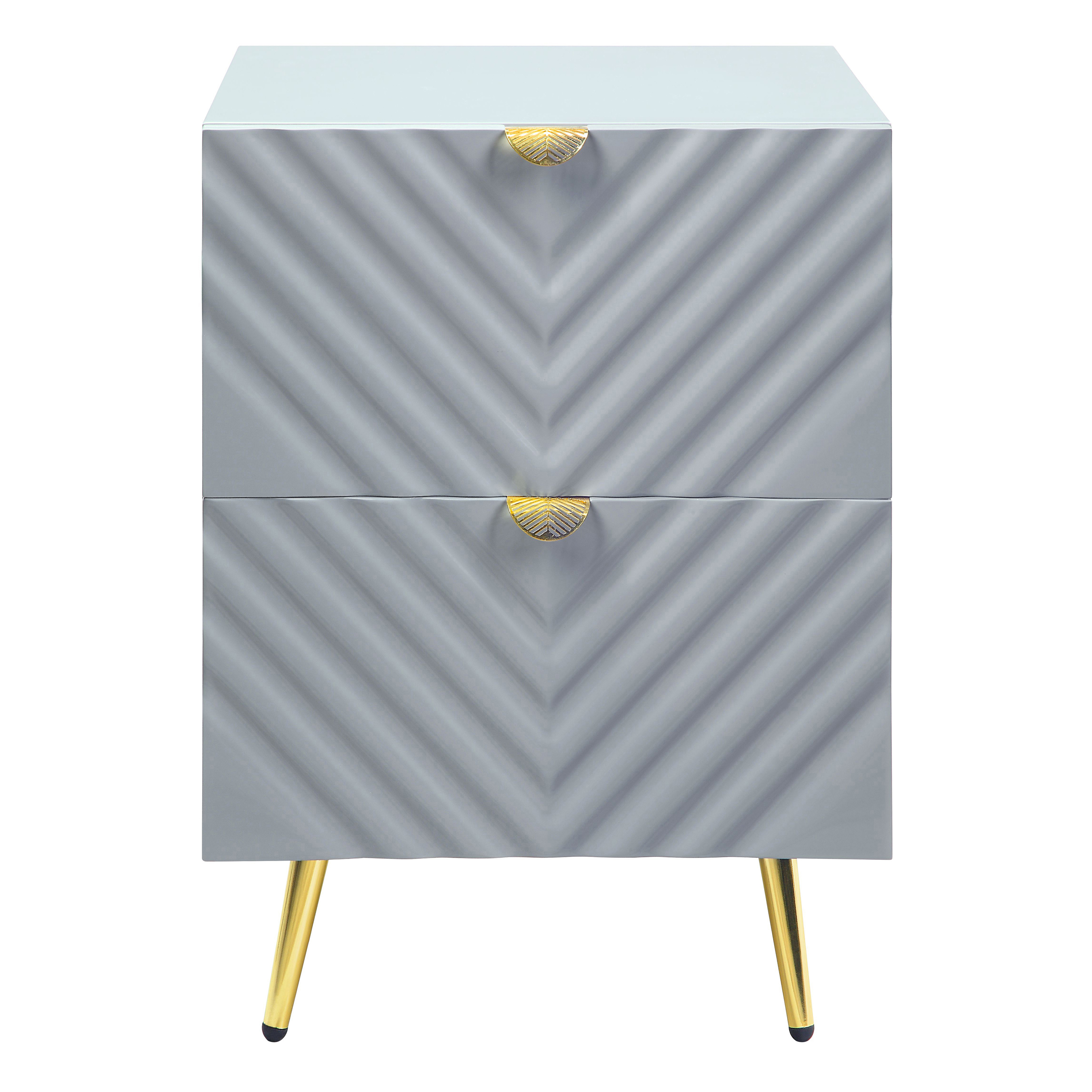 Grey High Gloss 2-drawer Nightstand