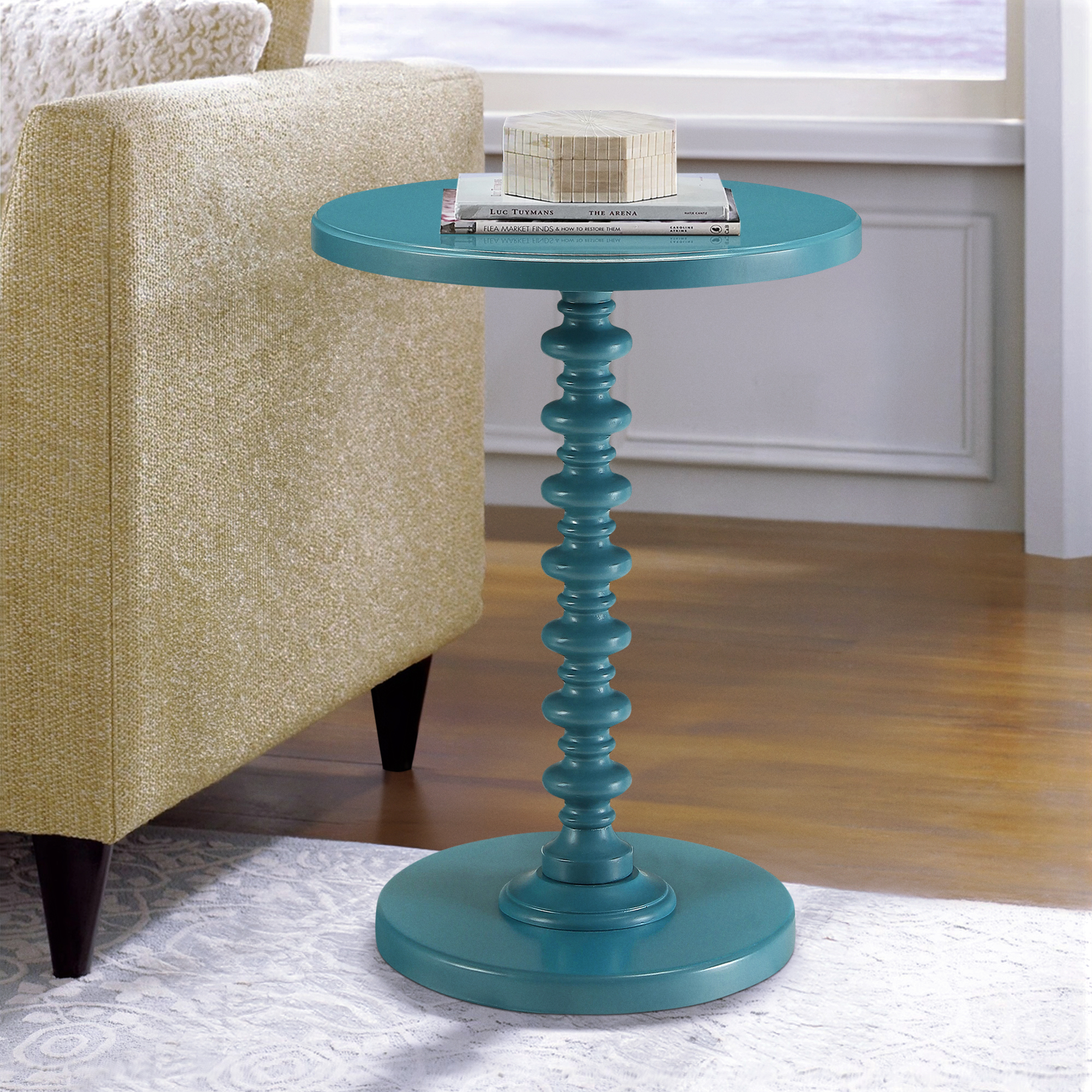 Teal Round Wooden Side Table