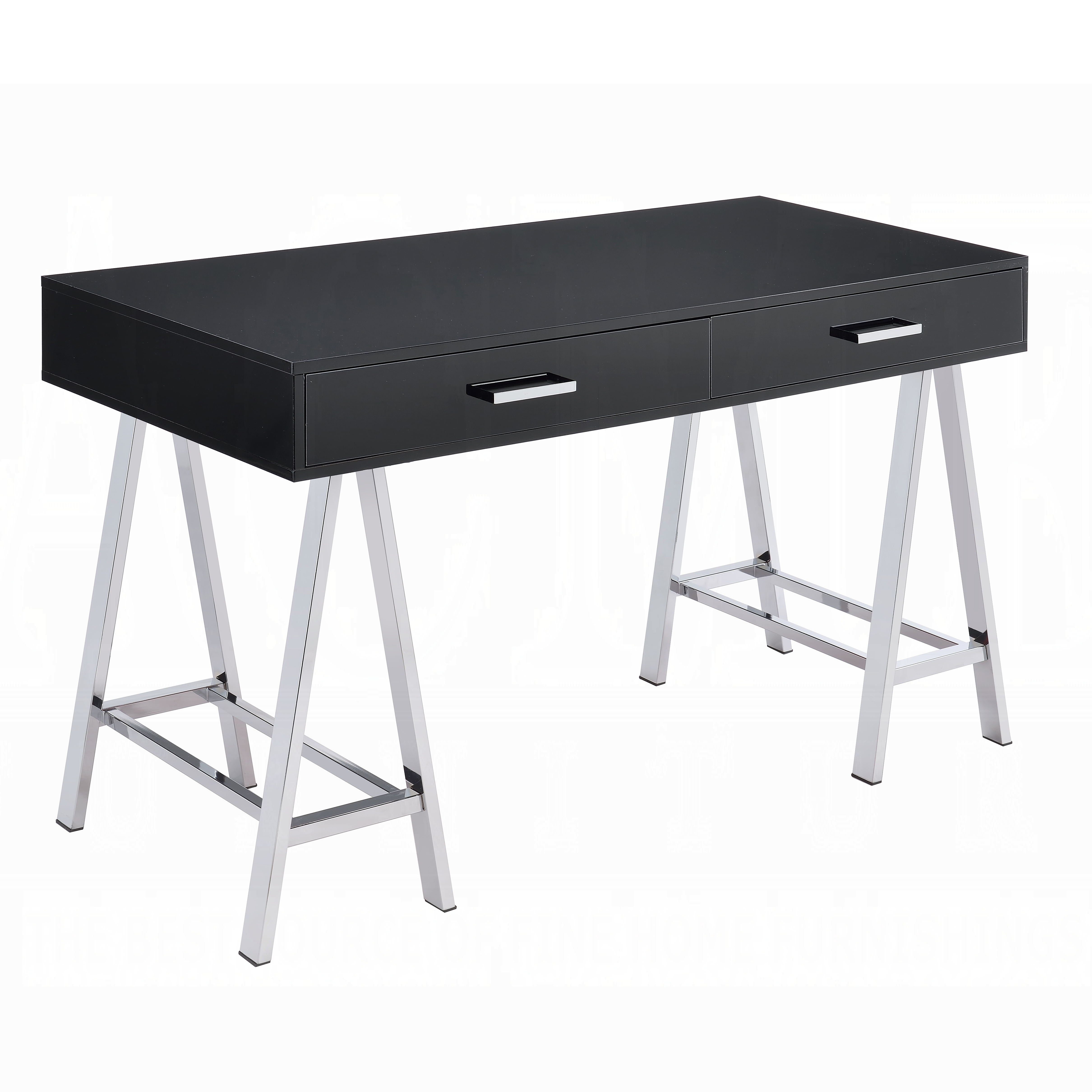 Black High Gloss and Chrome 2-Drawer Writing Desk