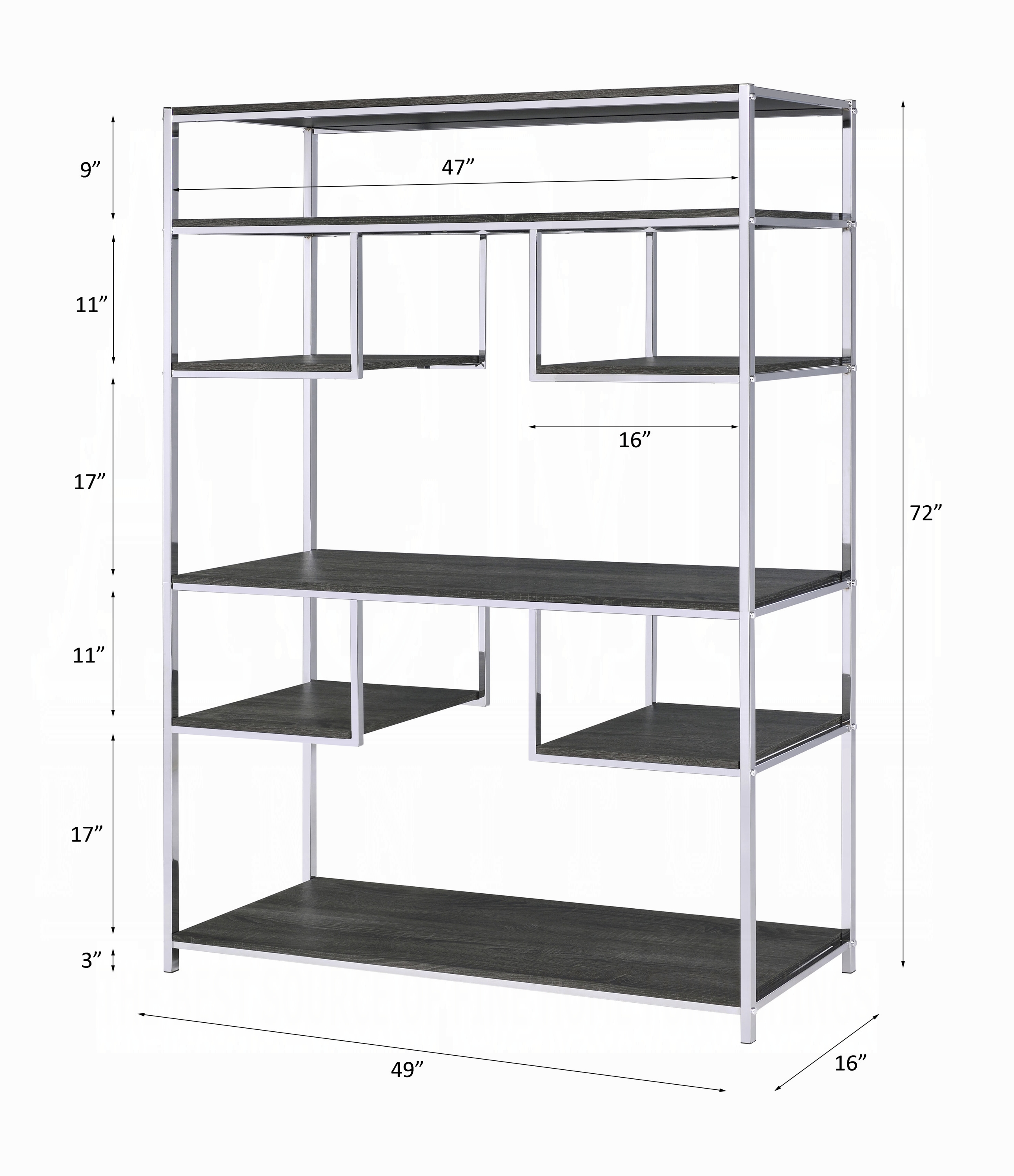 Rustic Grey Oak and Chrome 8-Shelf Bookshelf