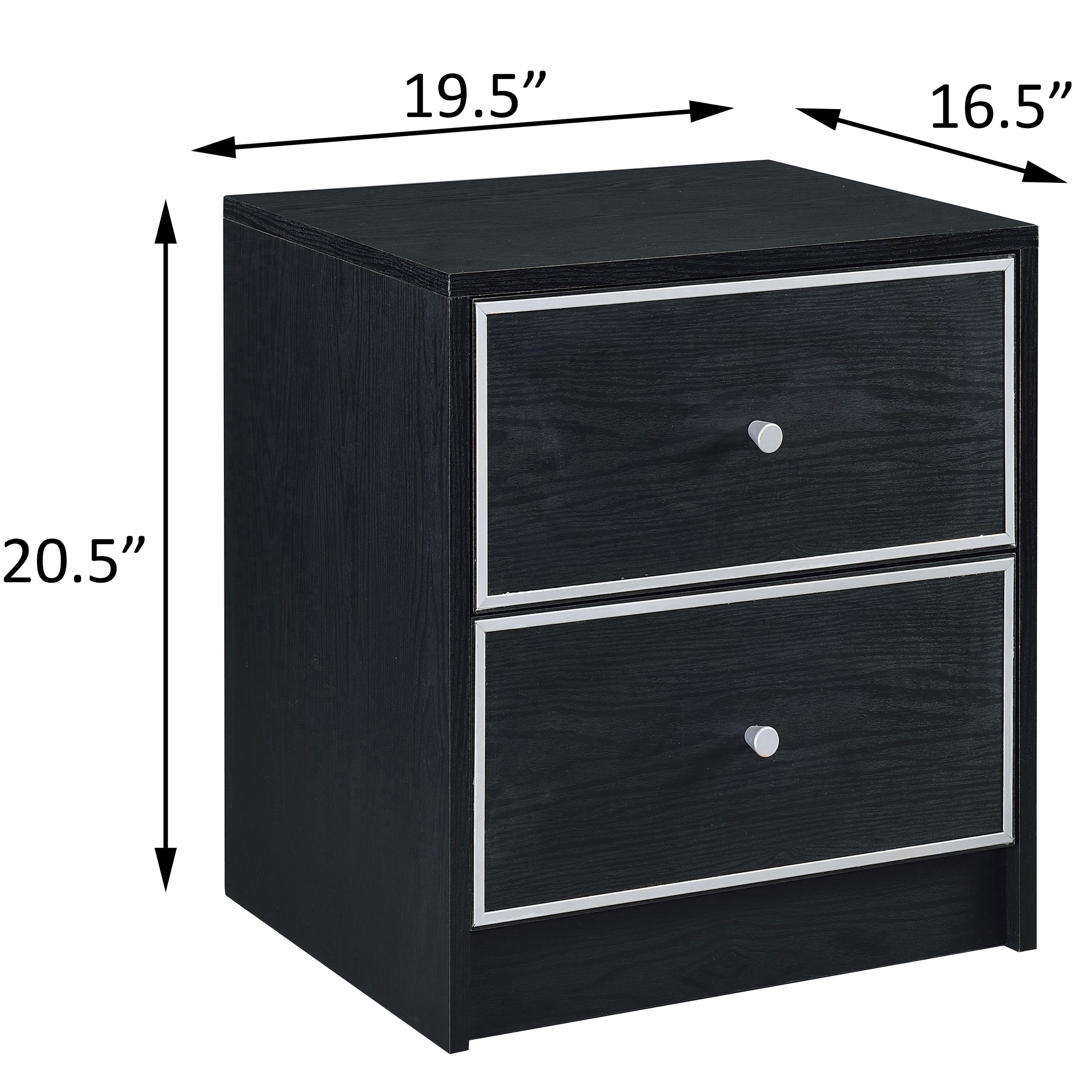 Black and Silver 2-drawer Nightstand