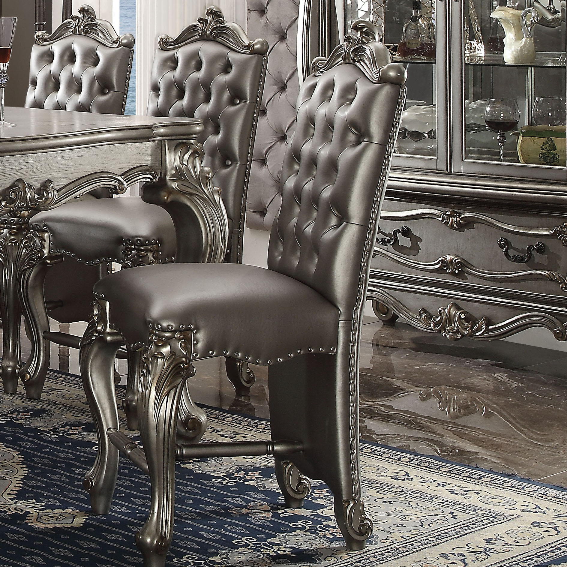 Silver and Antique Platinum Tufted Counter Height Chair (Set of 2)