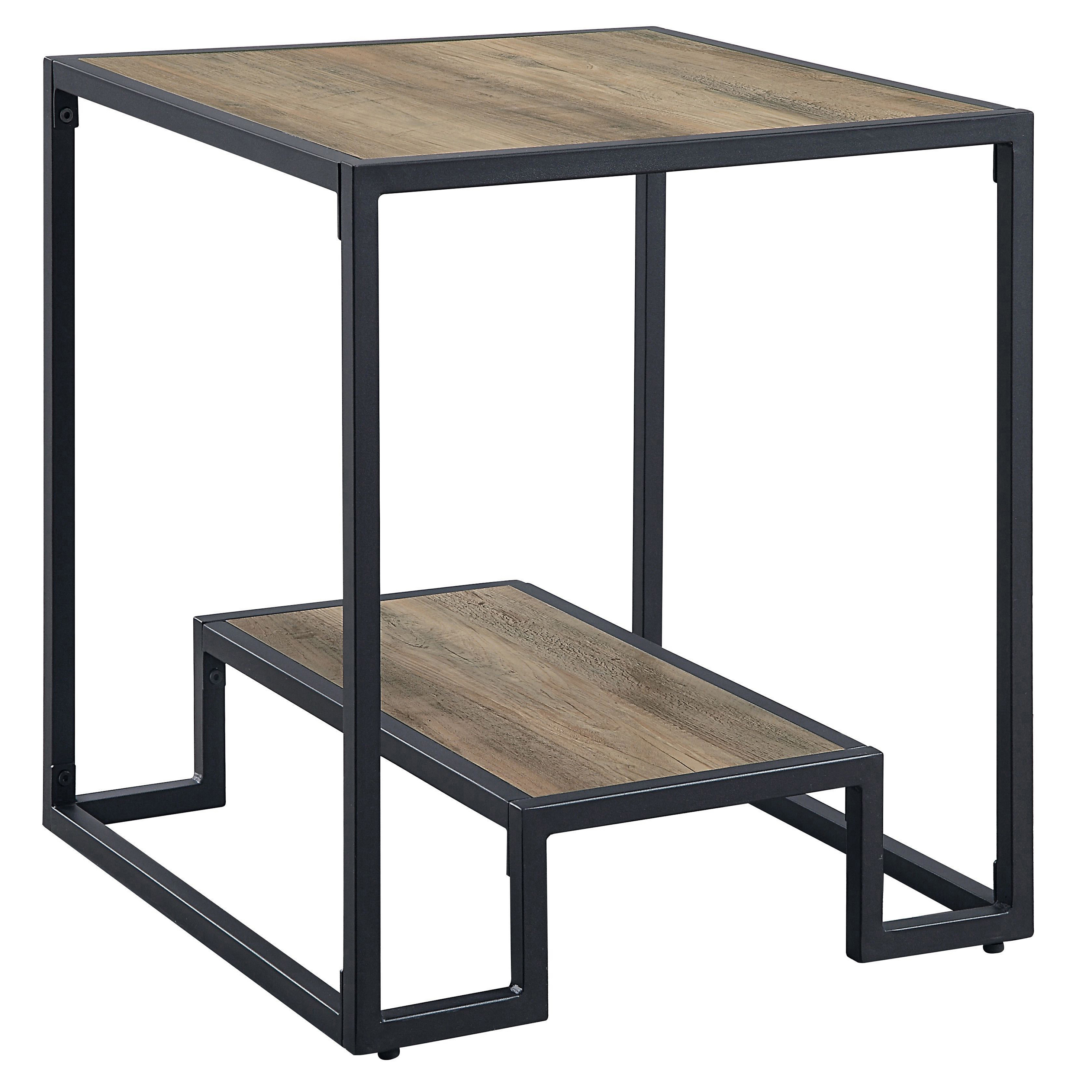 Rustic Oak and Black End Table with Open Shelf