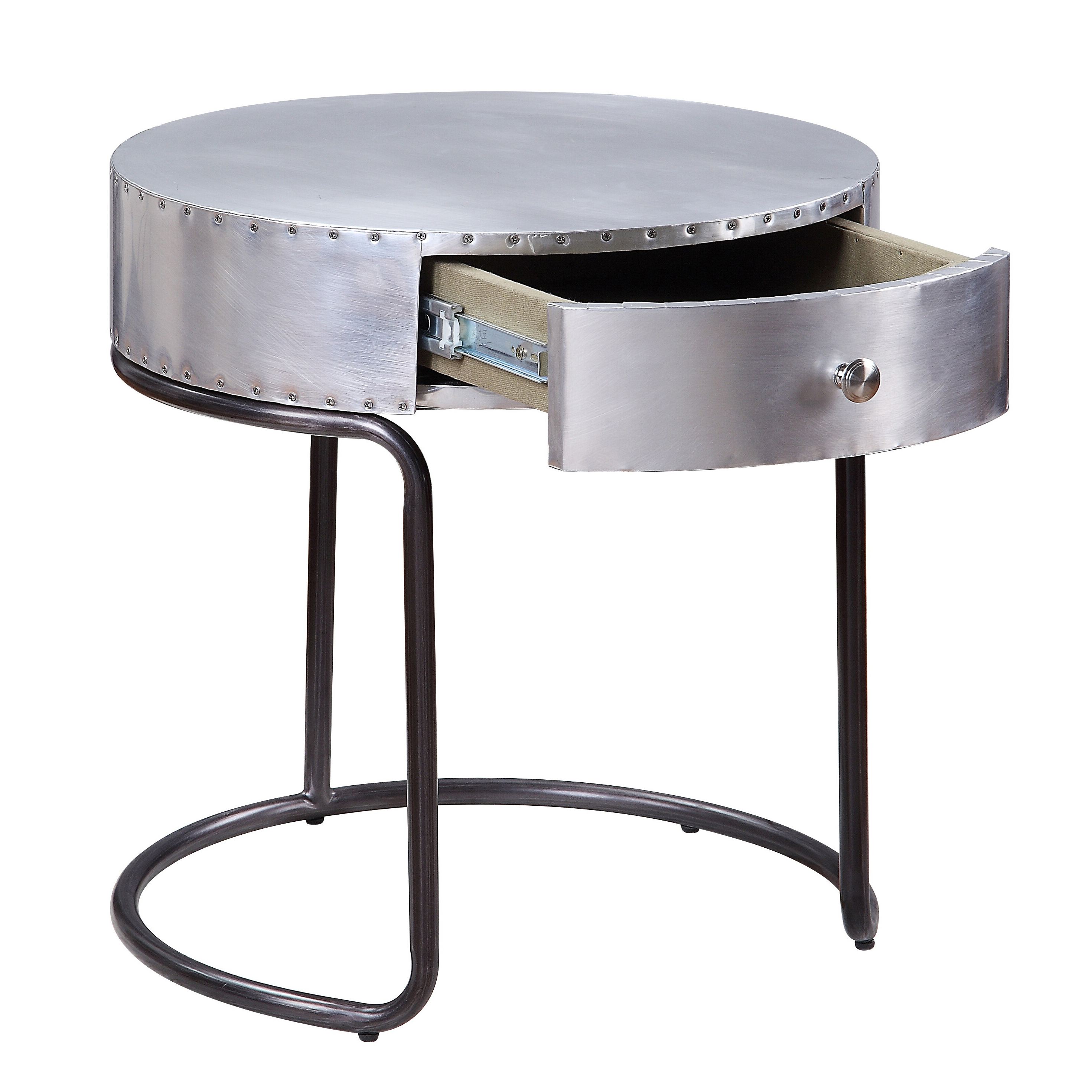 Aluminum and Black Storage End Table