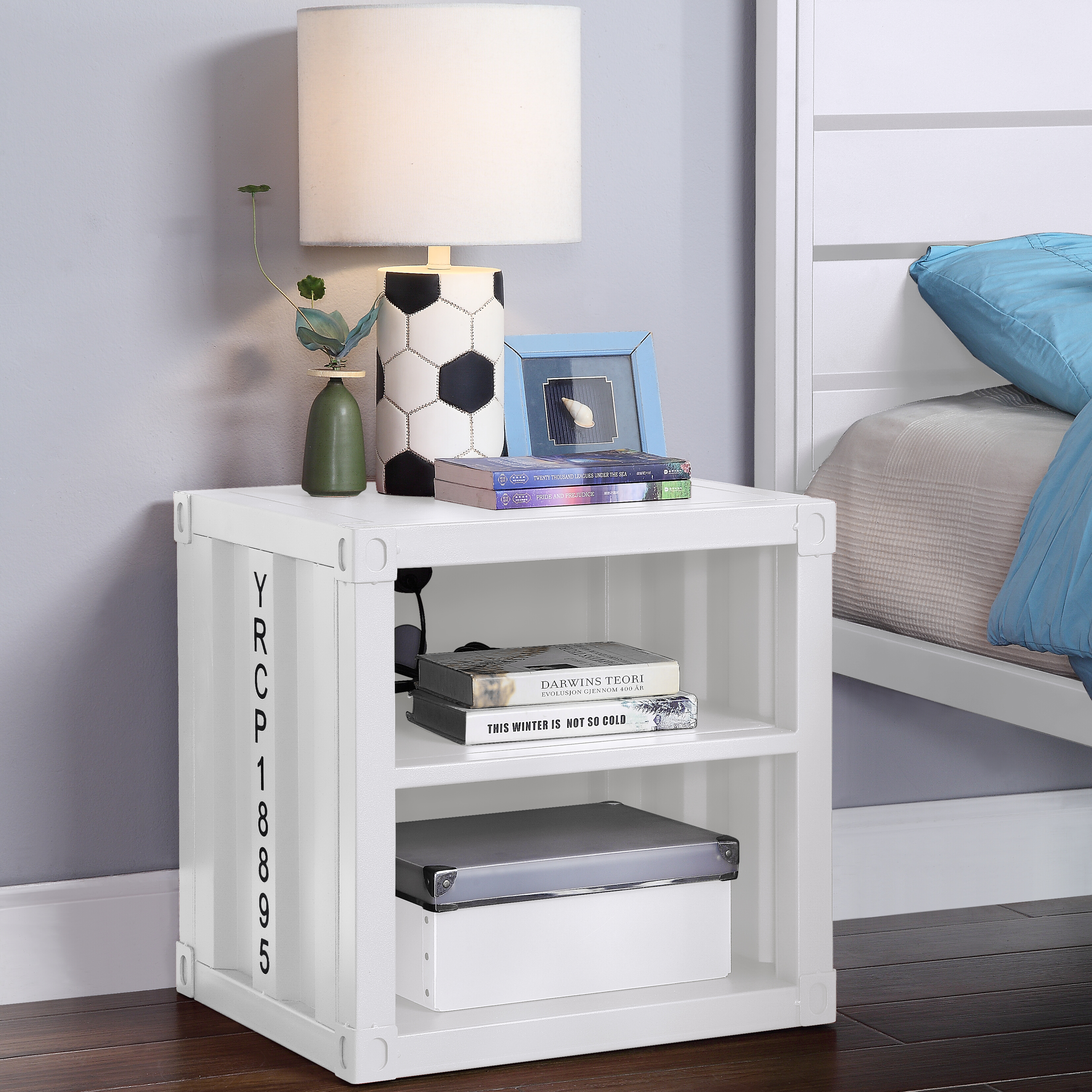 White Nightstand with Open Shelf