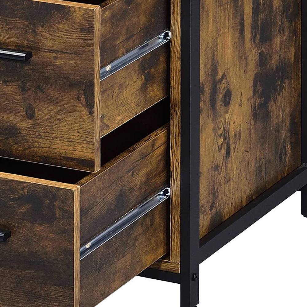 Rustic Oak and Black Chest with 5-Drawer