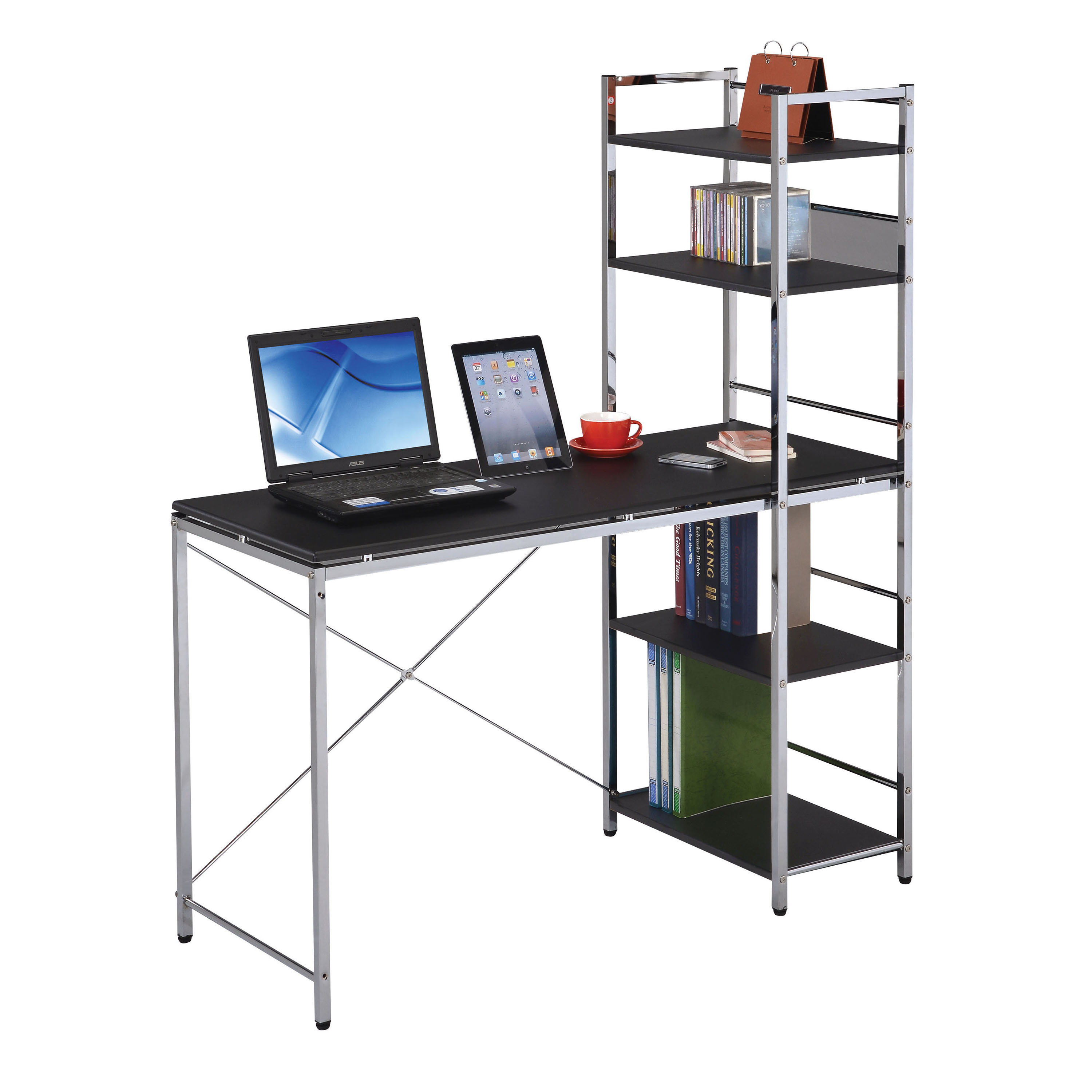 Black and Chrome Writing Desk with Shelf