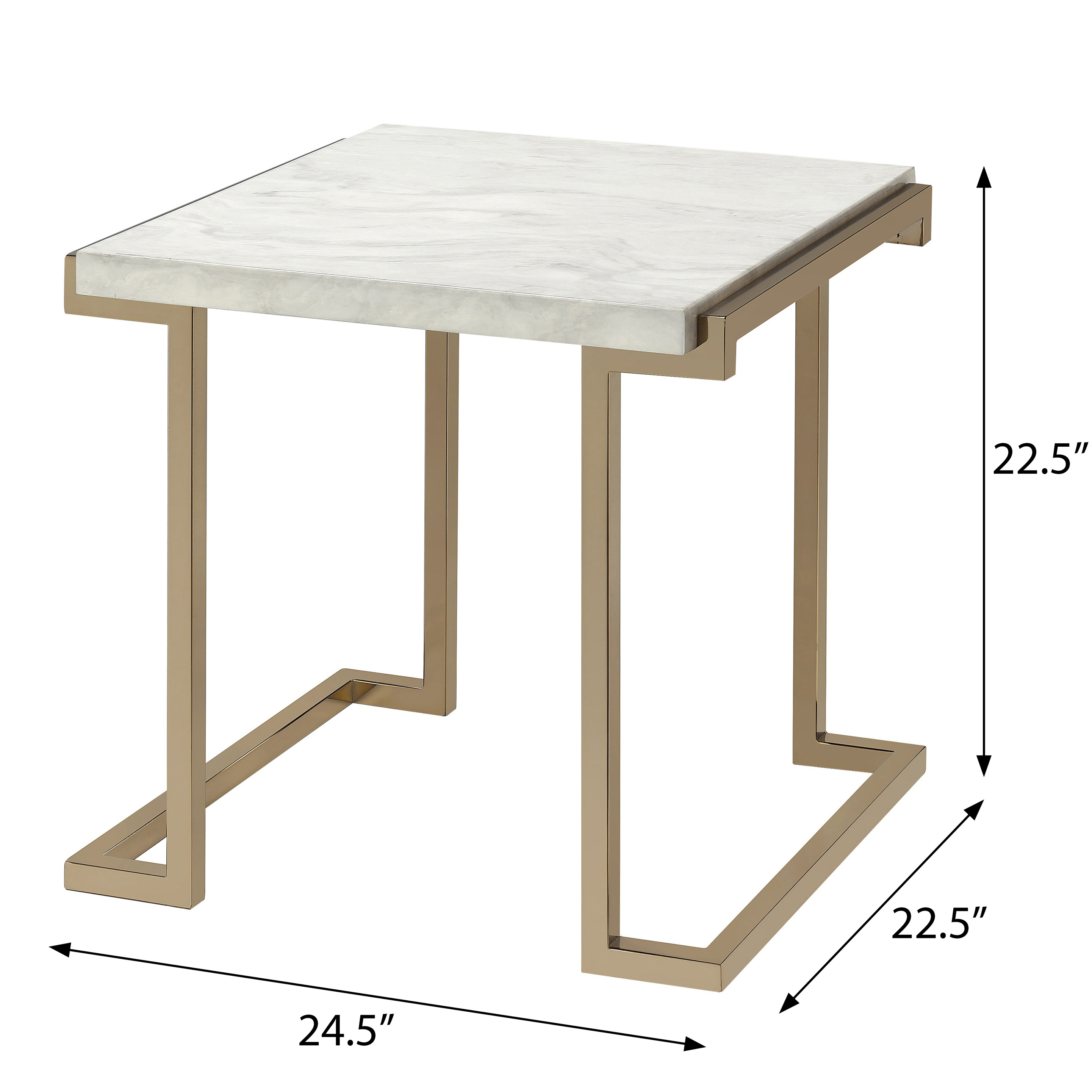 White and Champagne Sled Base End Table