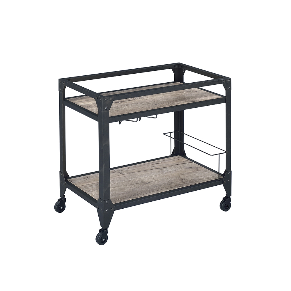 Rustic Oak and Charcoal 2-shelf Serving Cart