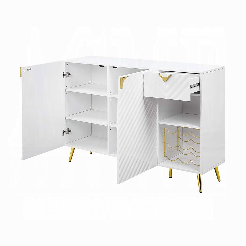 White High Gloss 2-Door Server with Drawer and Shelf