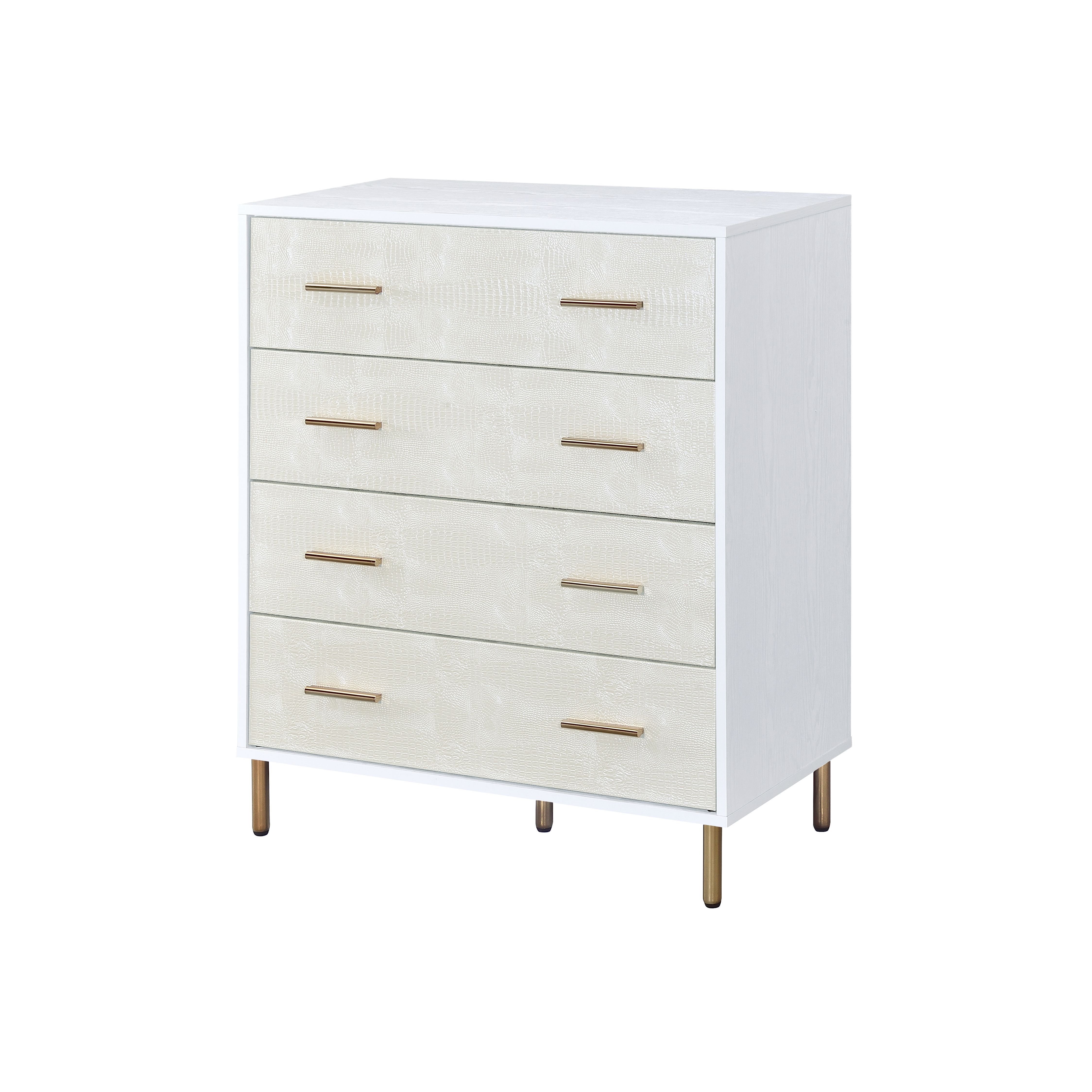 White and Champagne 4-Drawer Chest