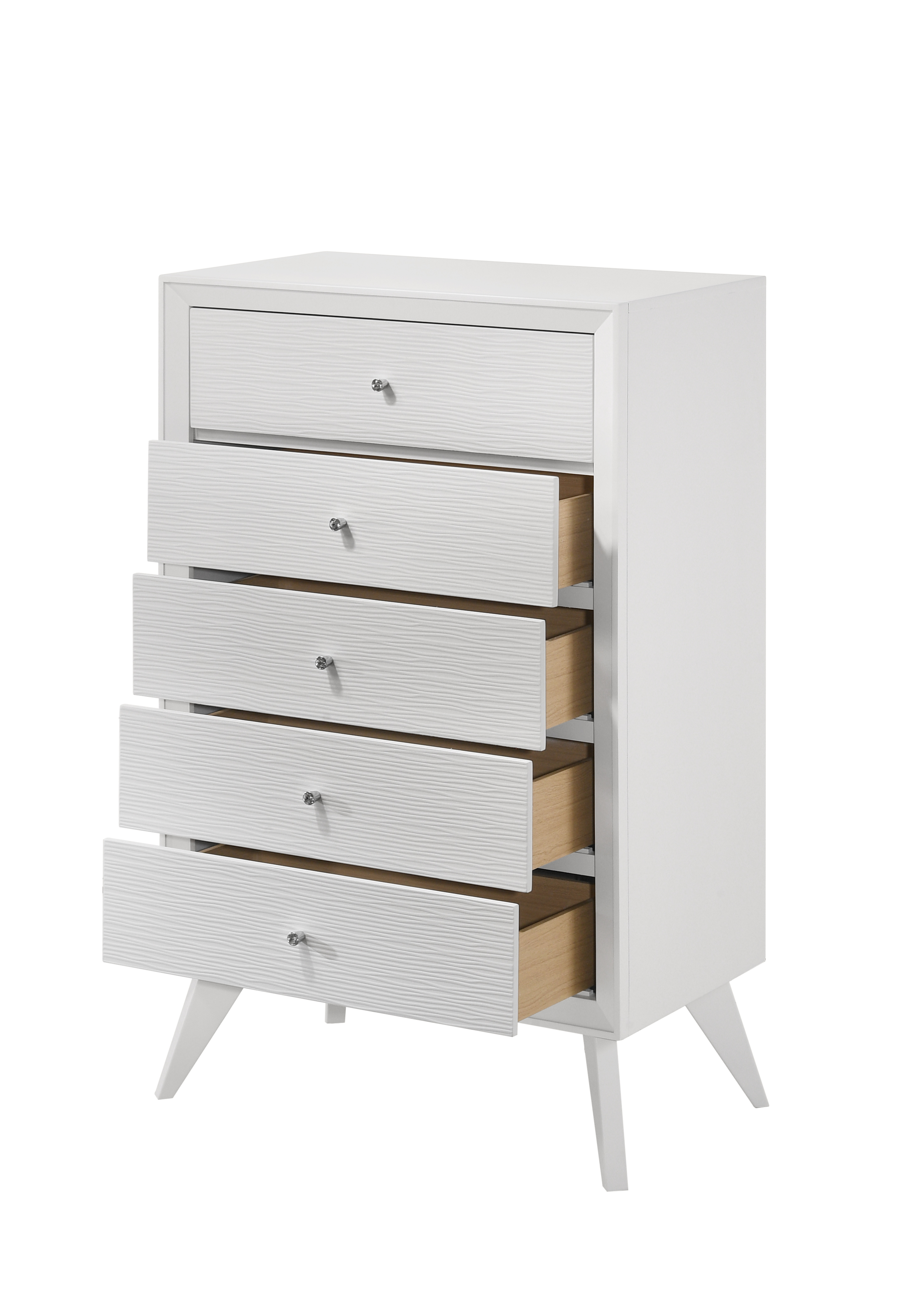 White 5-Drawer Chest with Tapered Legs