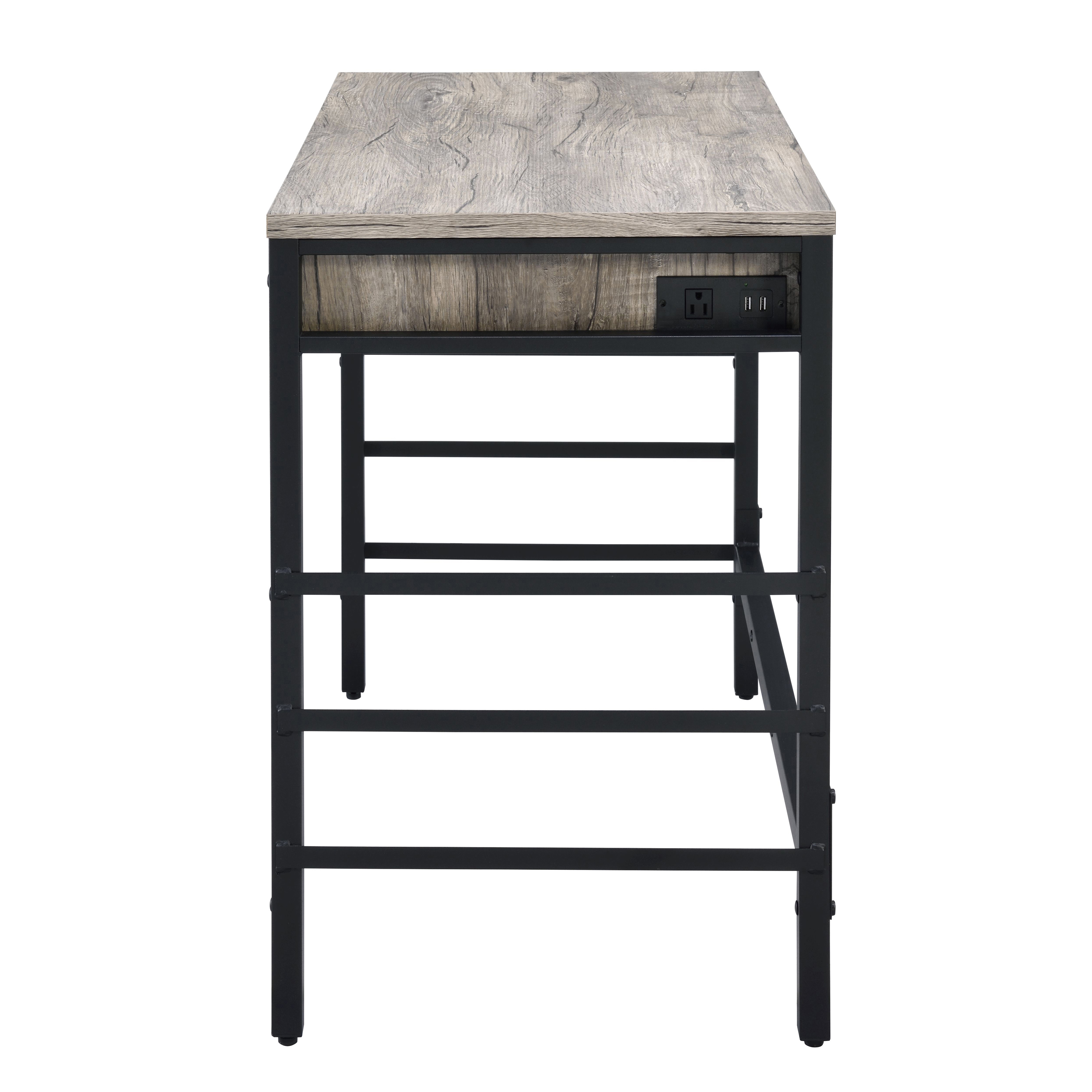 Light Weathered Oak and Black Writing Desk with 2 Drawers