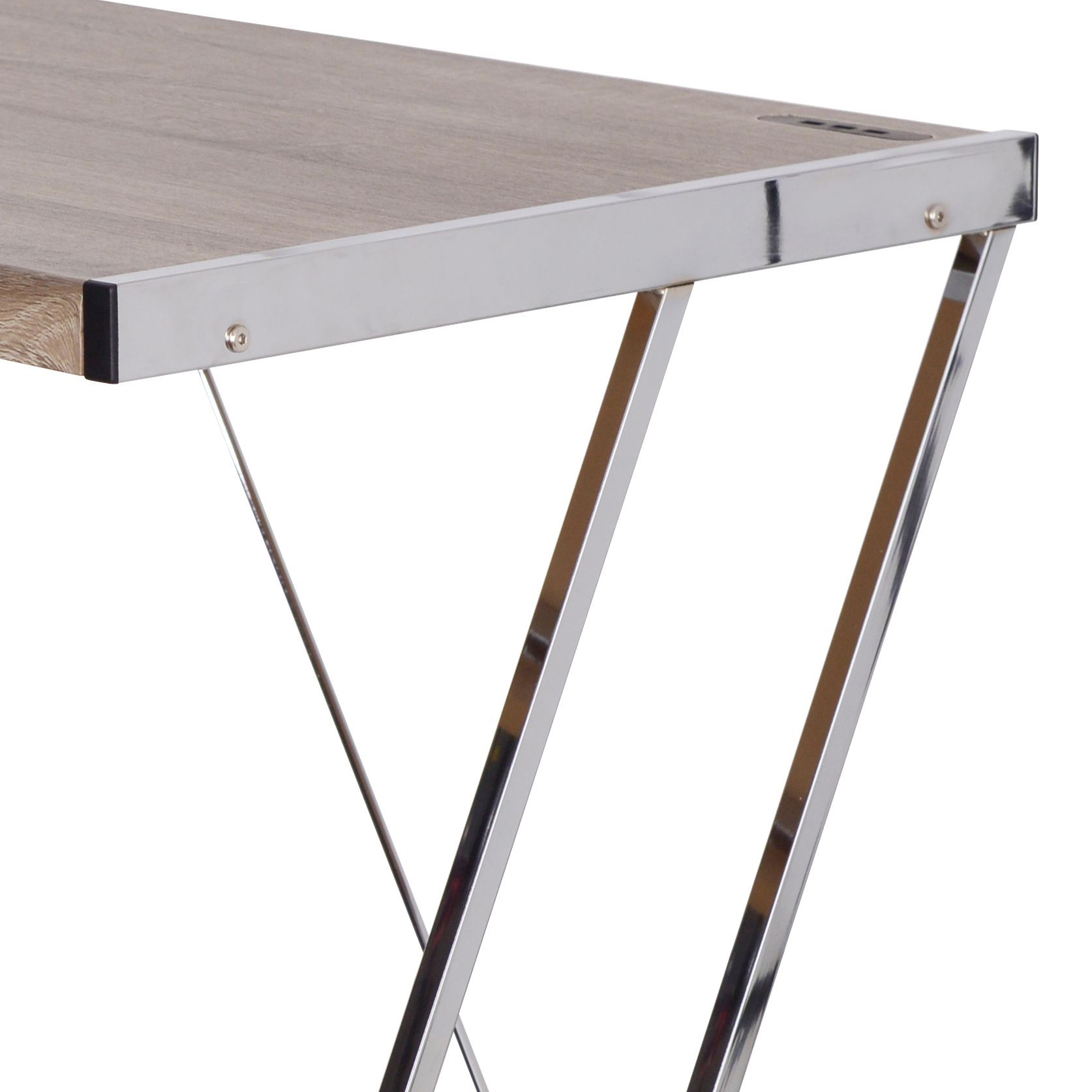 Weathered Oak and Chrome Writing Desk with USB Ports