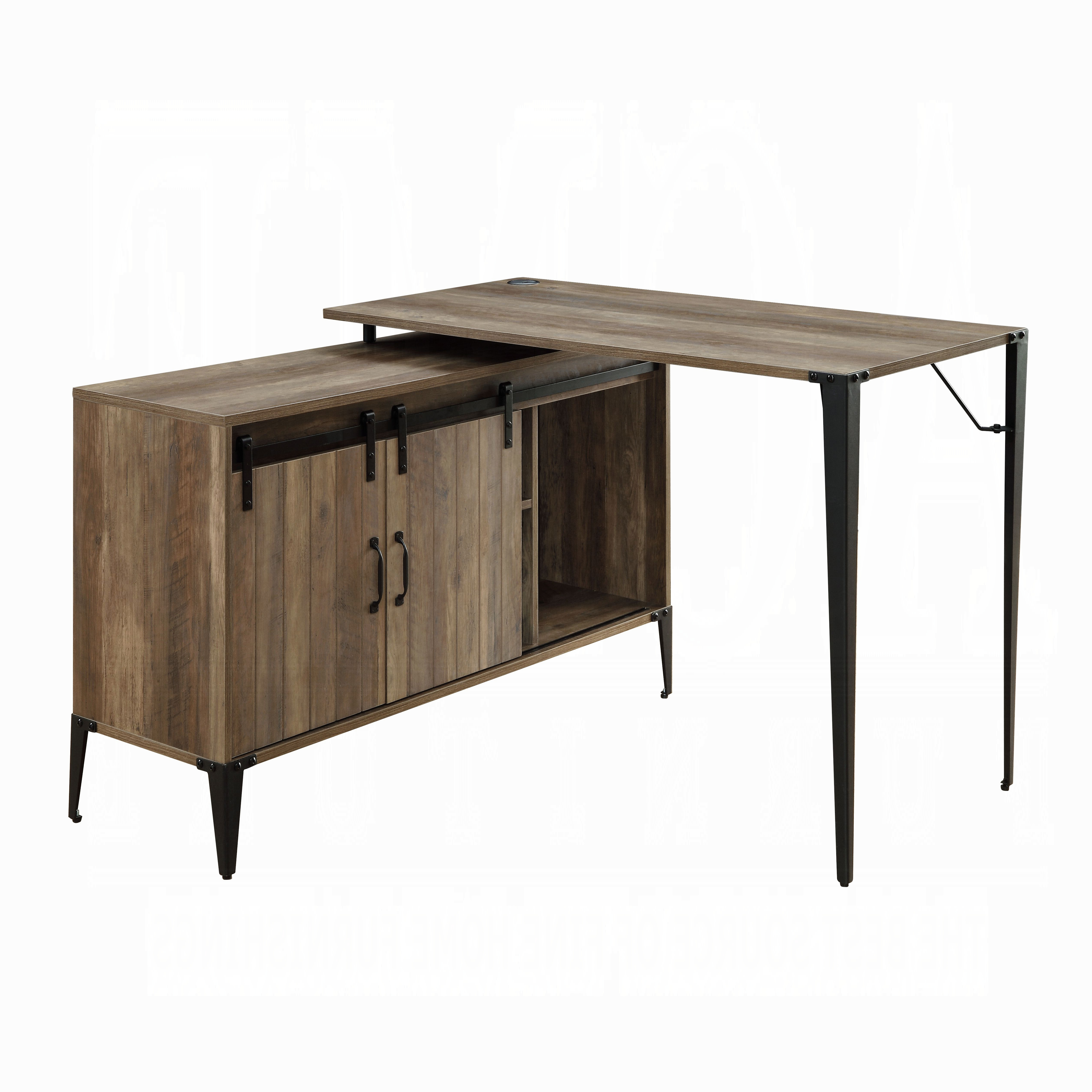 Rustic Oak Writing Desk with Sliding Barn Door