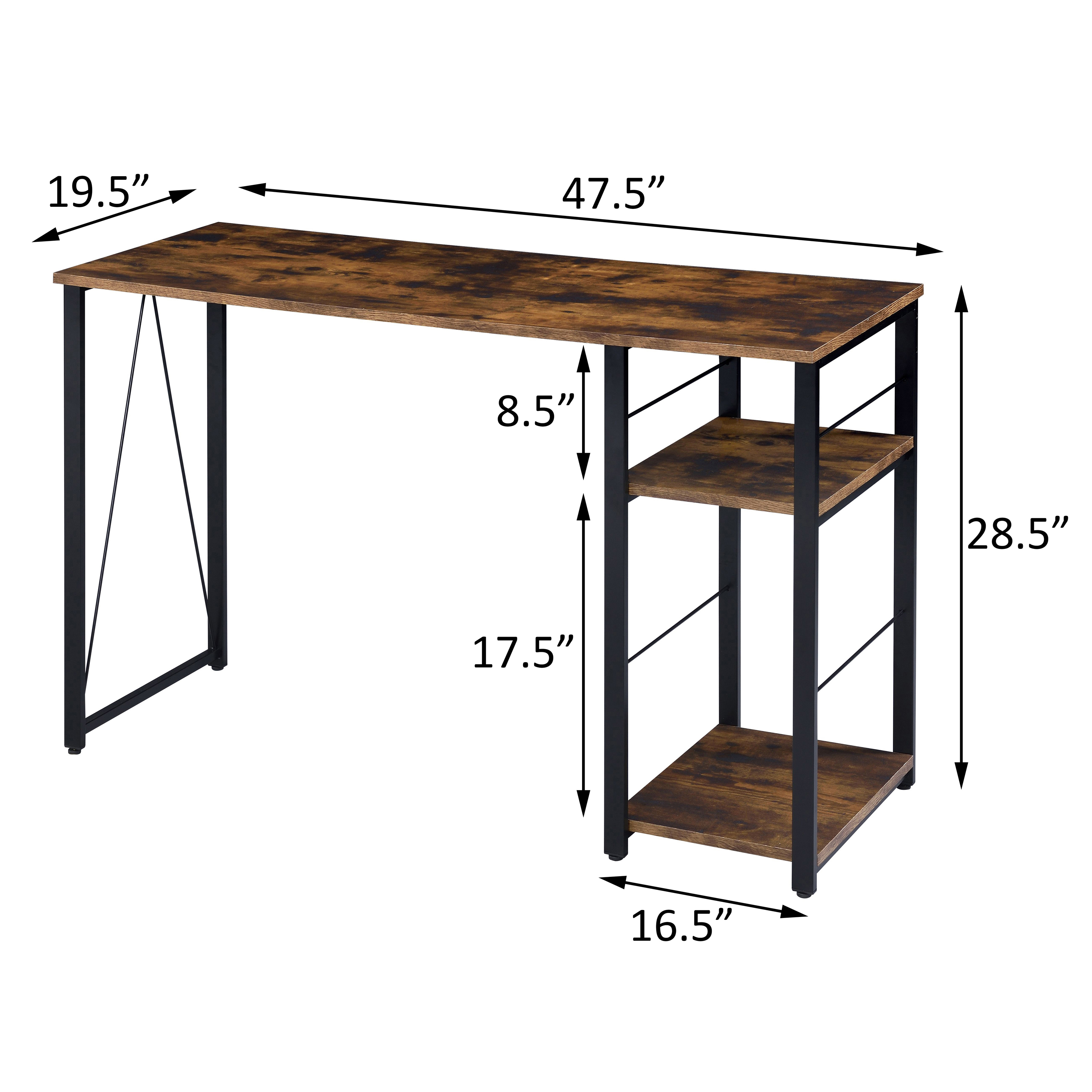 Weathered Oak and Black 2-Shelf Rectangular Writing Desk