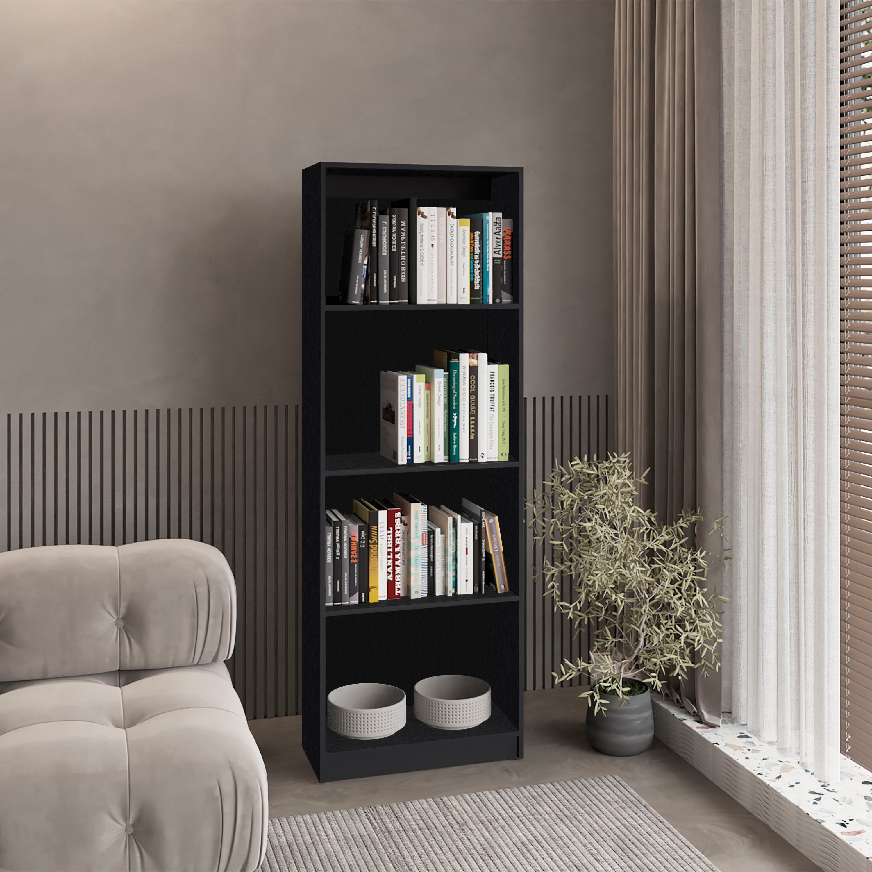 Black Tier Storage Shelves Bookcase