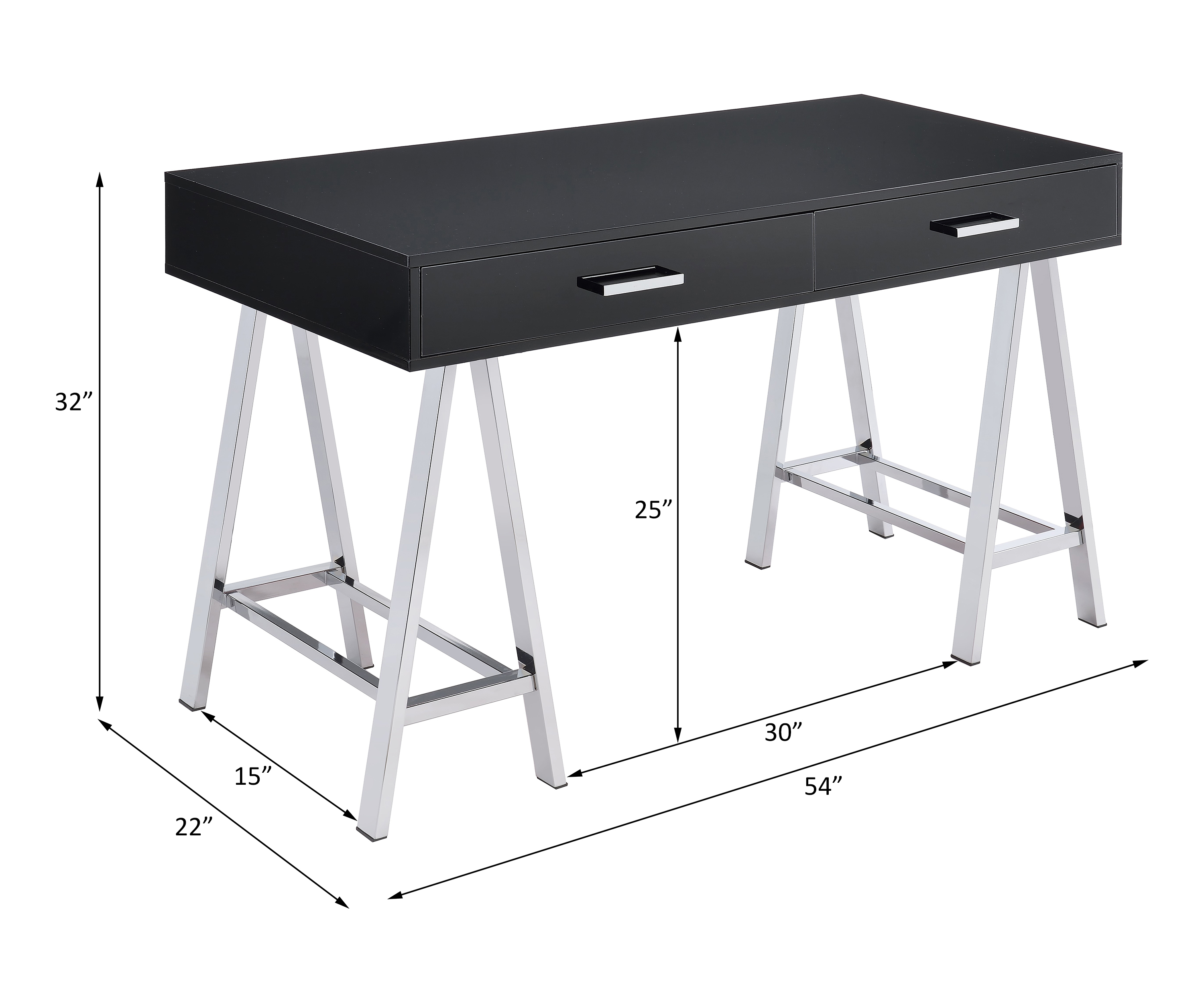 Black High Gloss and Chrome Writing Desk with USB Port