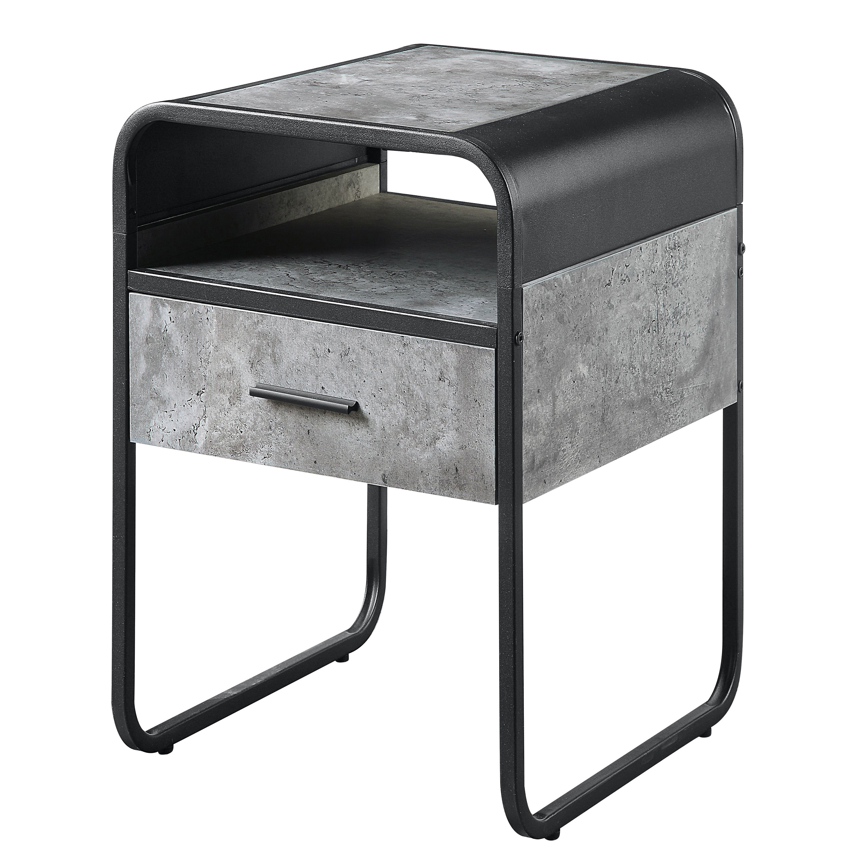 Concrete Grey and Black 1-drawer End Table