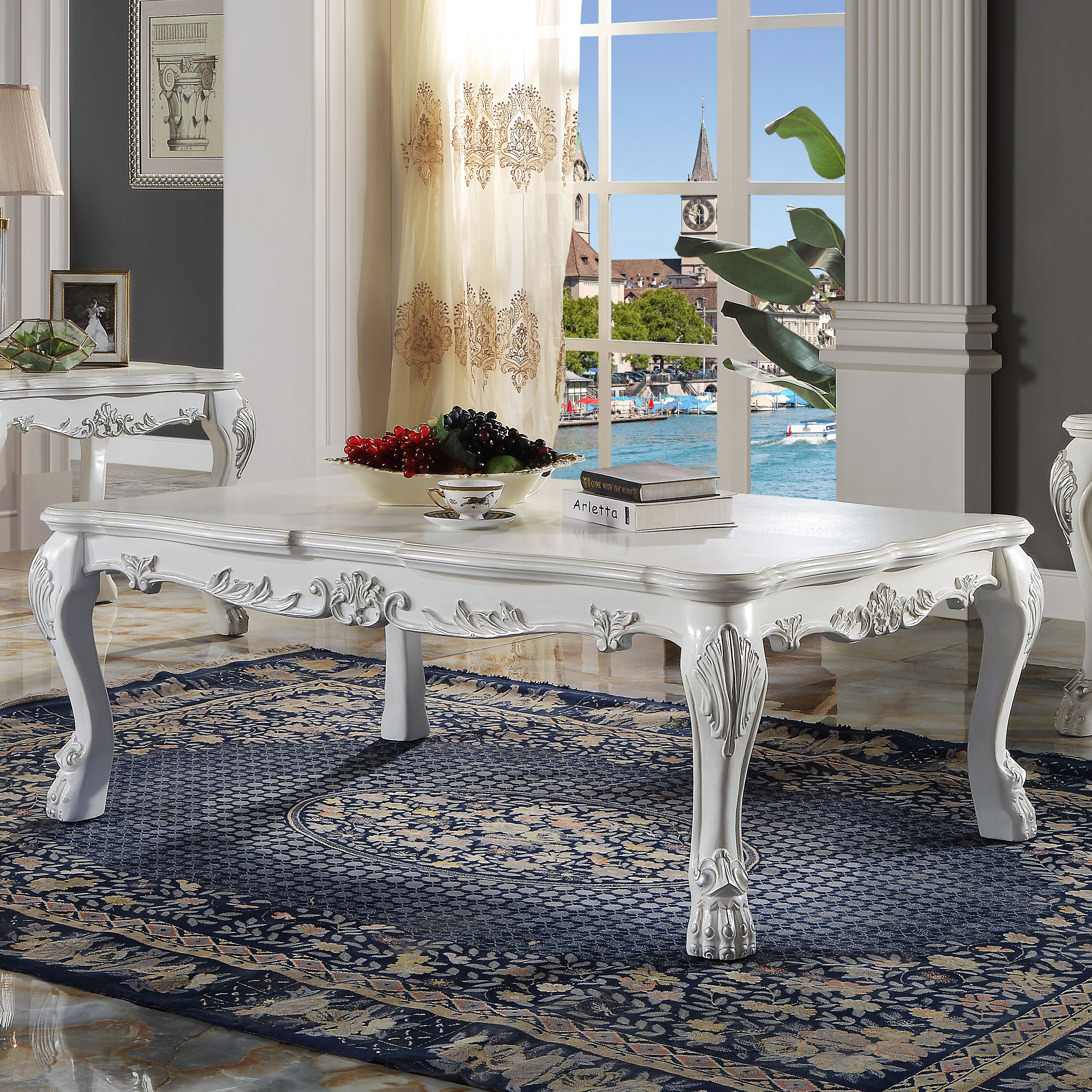 Bone White Coffee Table with Claw Leg