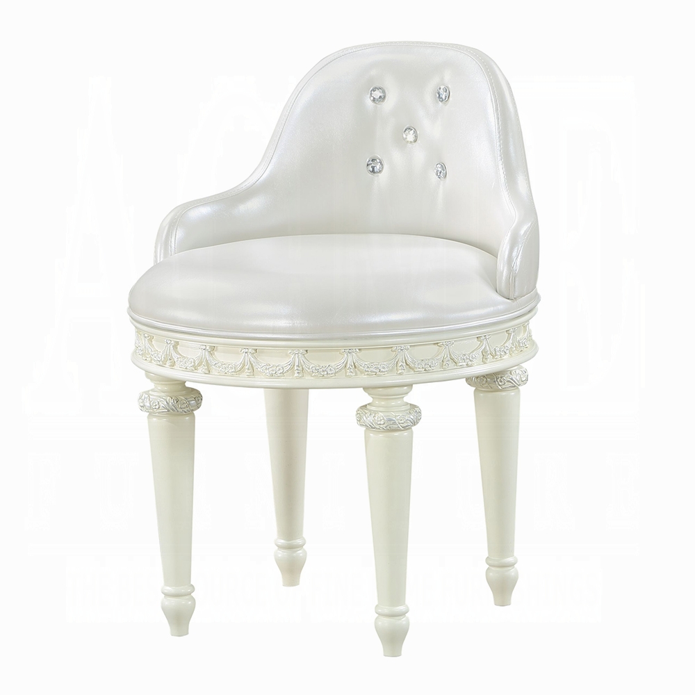 Ivory Swivel Vanity Chair with Tufted Back