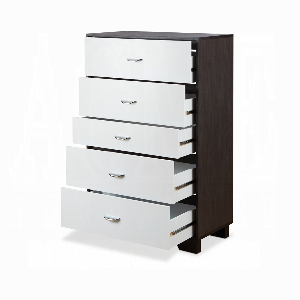 White and Espresso 5-Drawer Chest