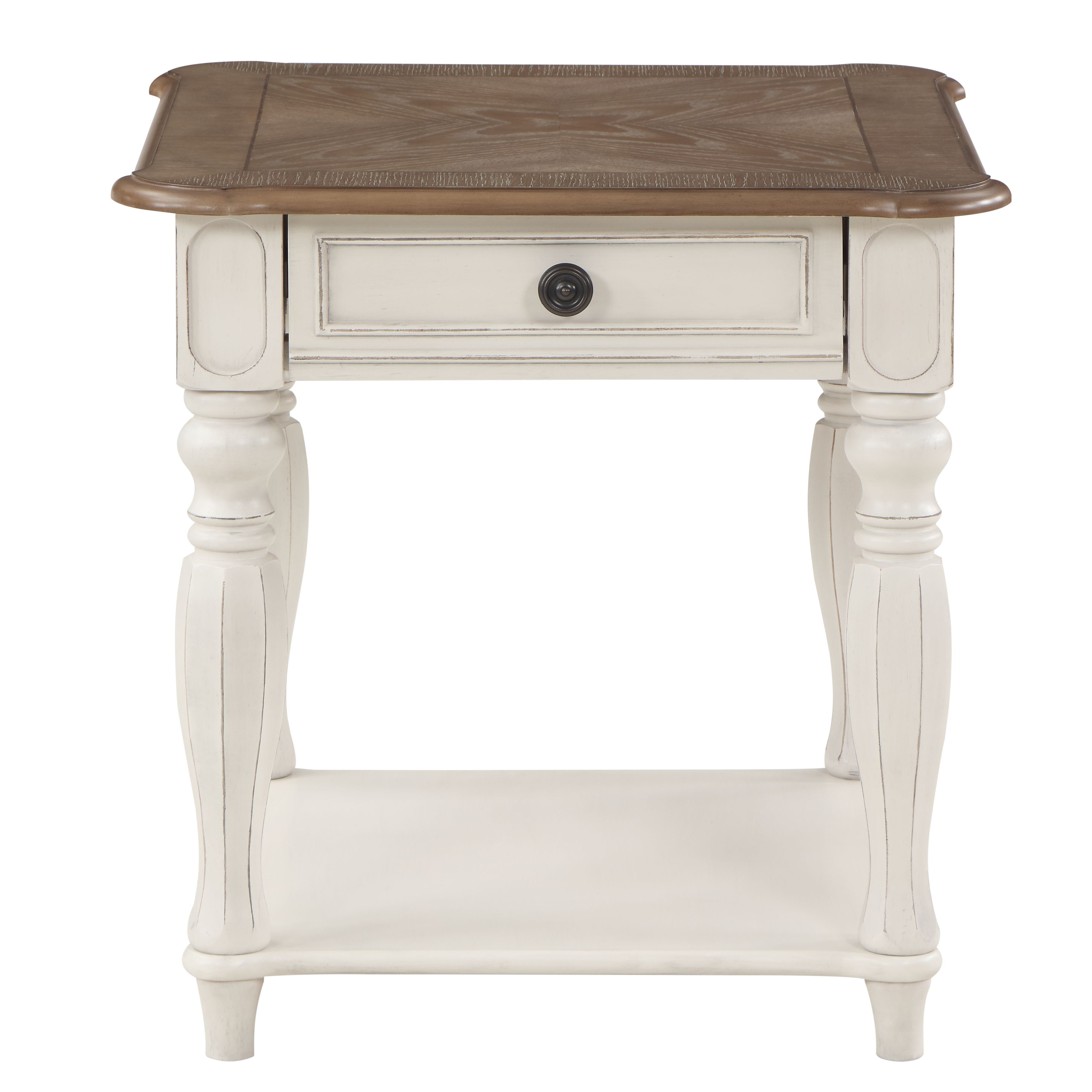 Oak and Antique White 1-Drawer End Table with Shelf