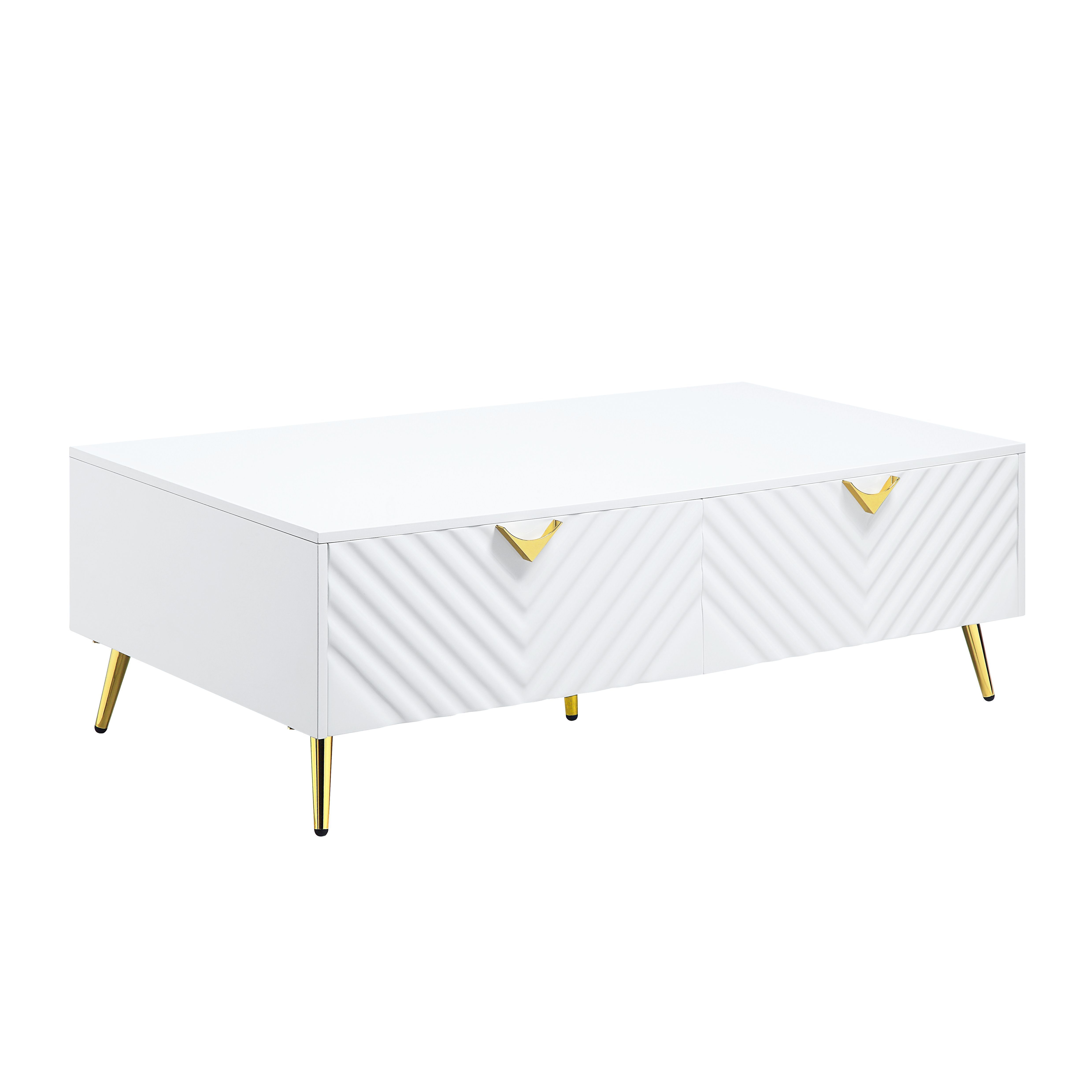 White High Gloss 2-Drawer Coffee Table with Support Leg