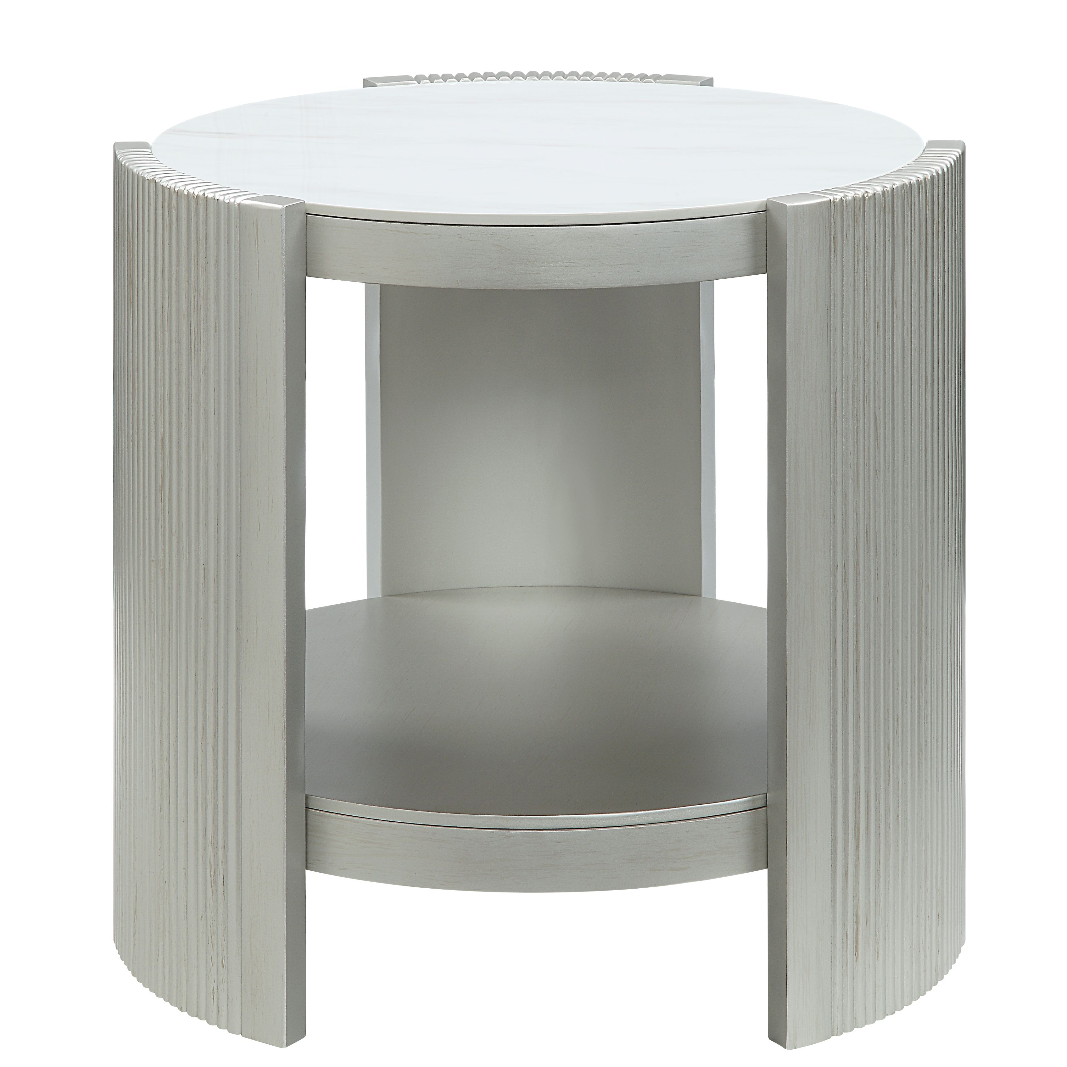 Sintered Stone and Champagne End Table with Shelf