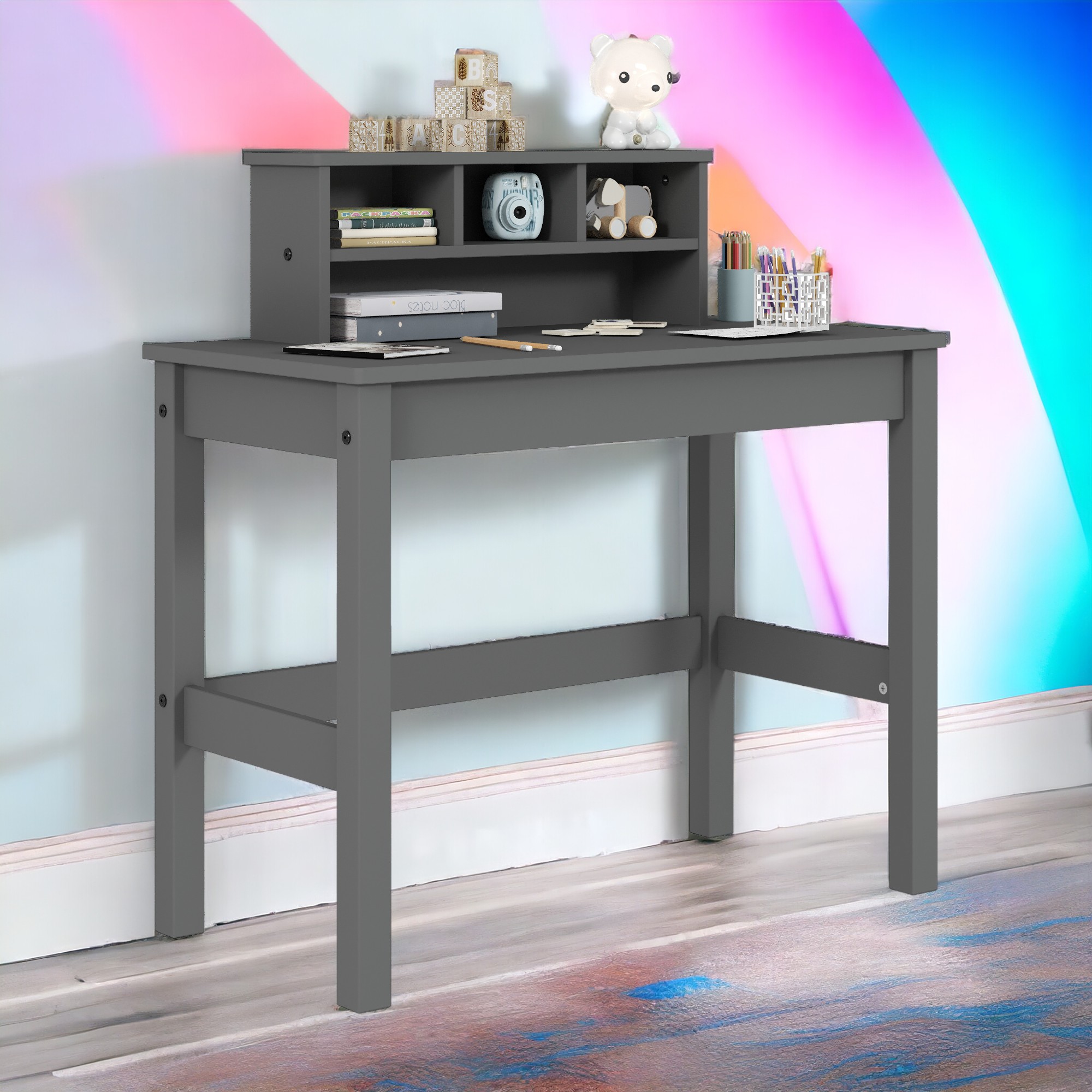 Grey Writing Desk with Hutch