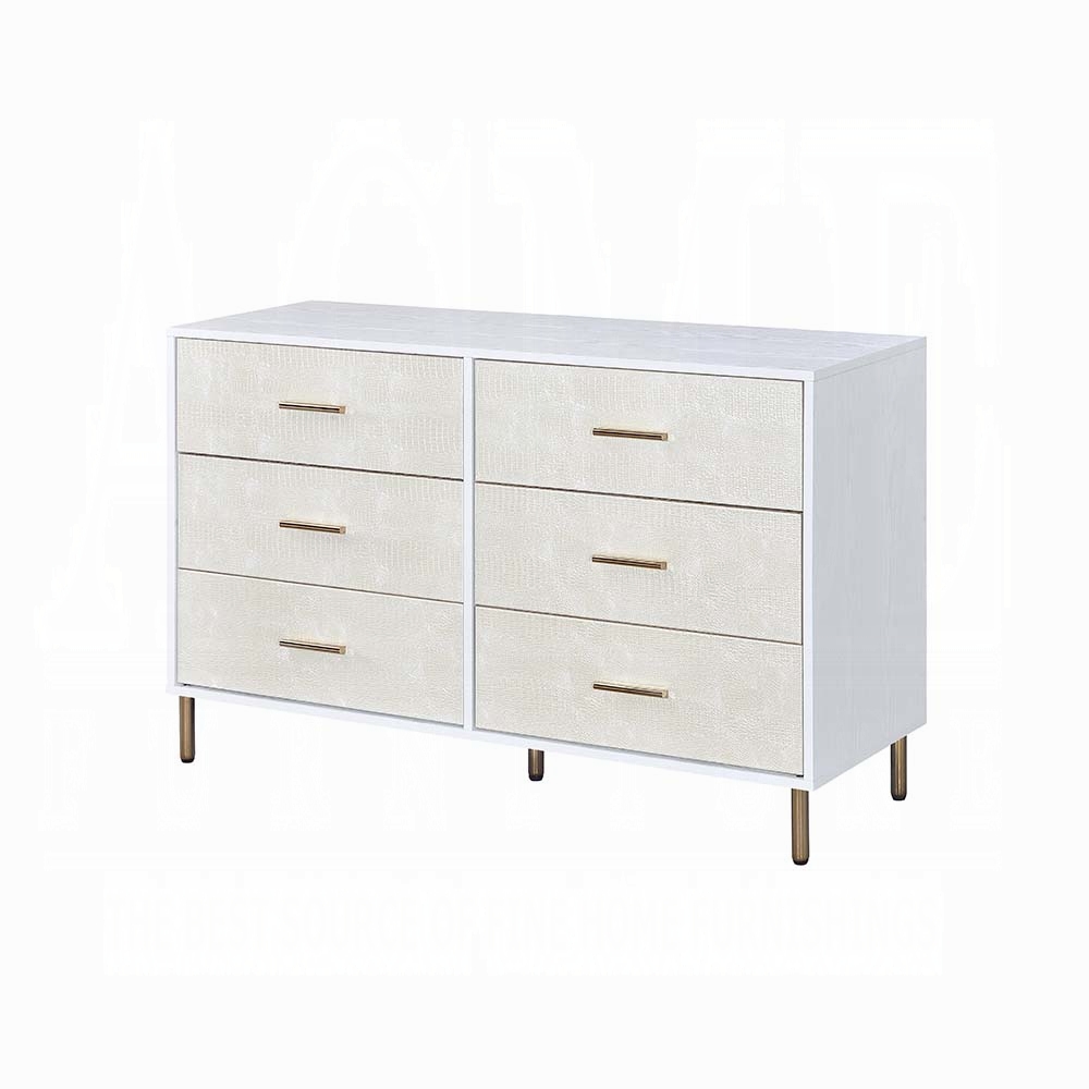 White and Champagne 6-Drawer Dresser