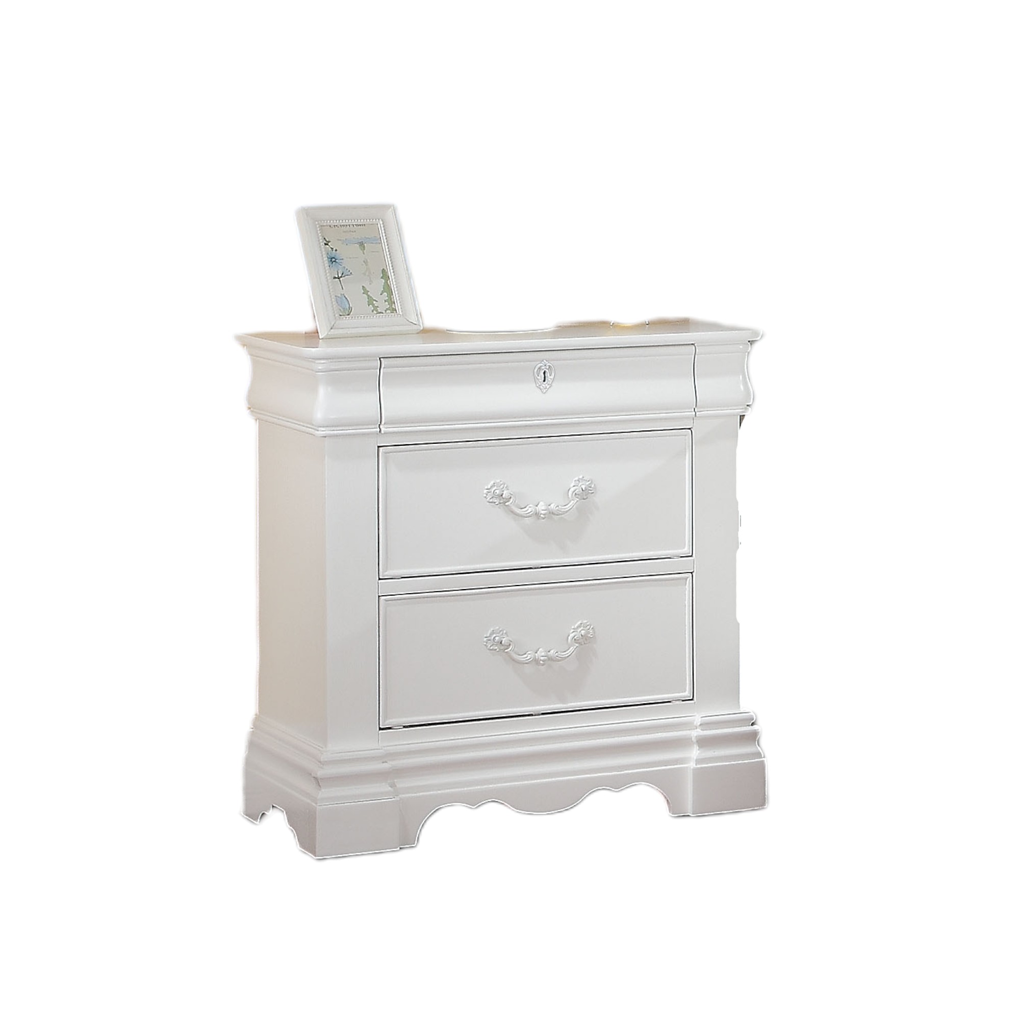 White 3-Drawer Nightstand with Hidden Top Drawer