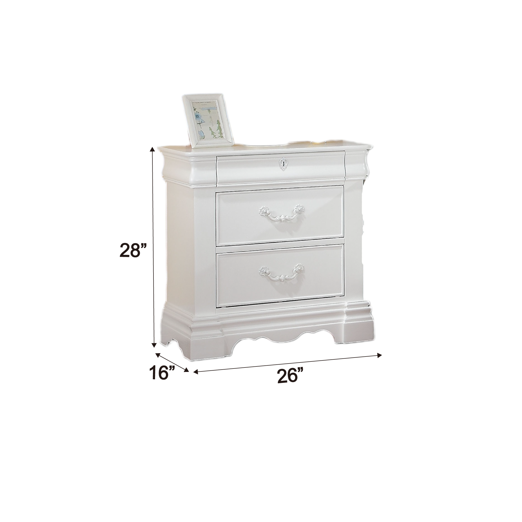 White 3-Drawer Nightstand with Hidden Top Drawer