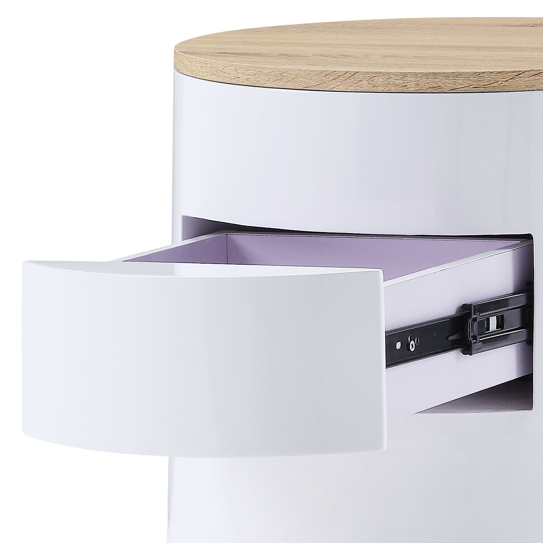 White High Gloss and Natural 1-drawer Drum Nightstand