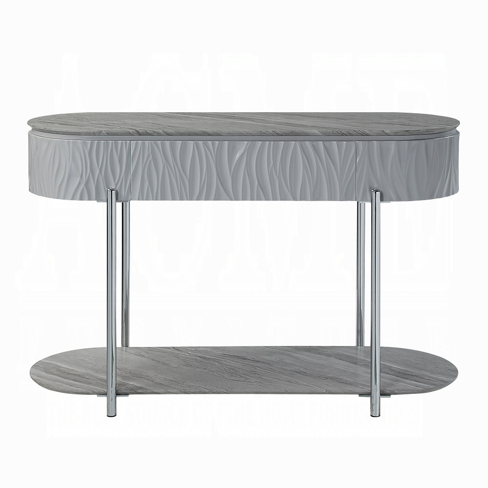 Grey High Gloss and Chrome Sofa Table with Bottom Shelf