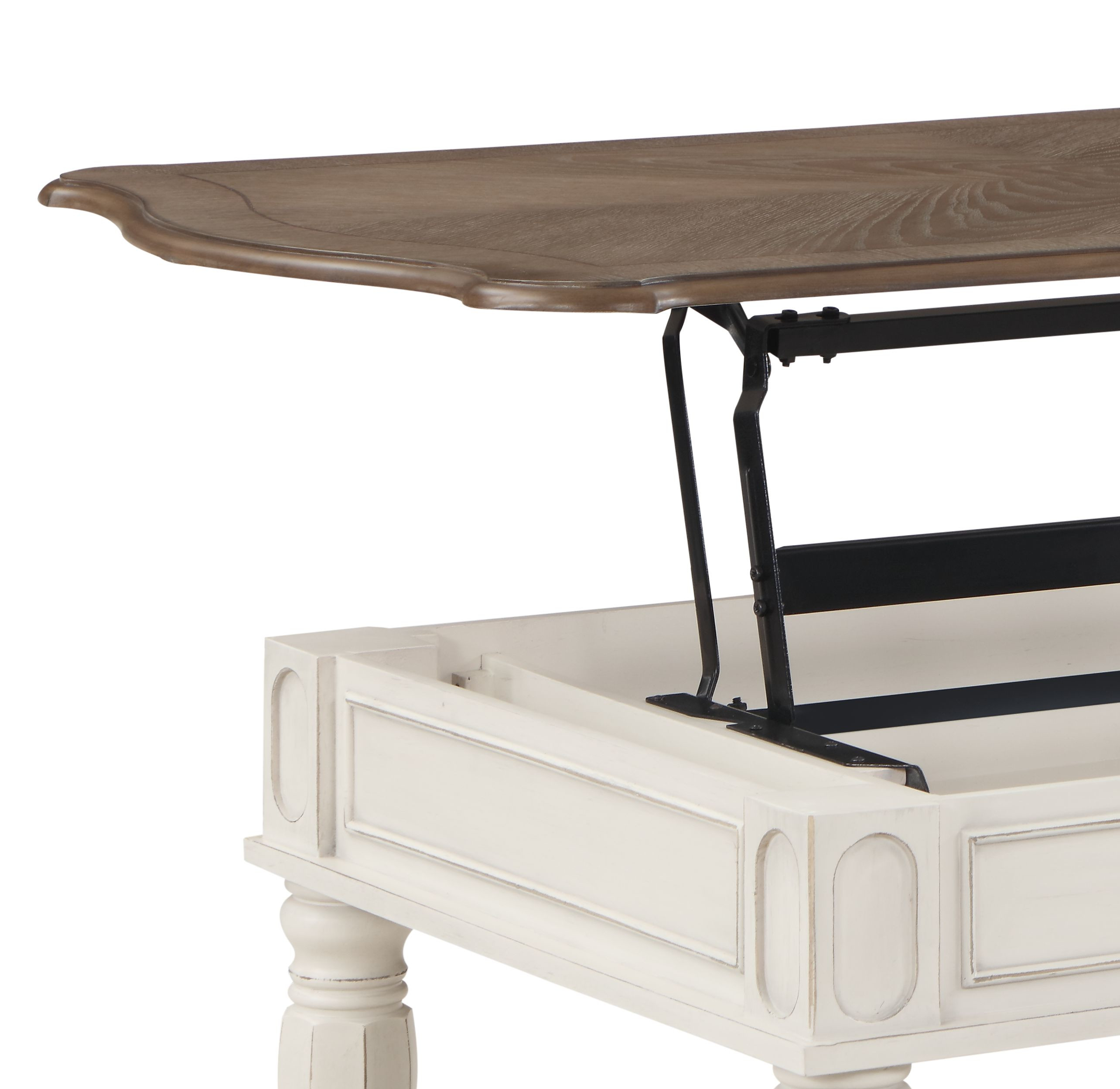 Oak and Antique White Coffee Table with Lift Top