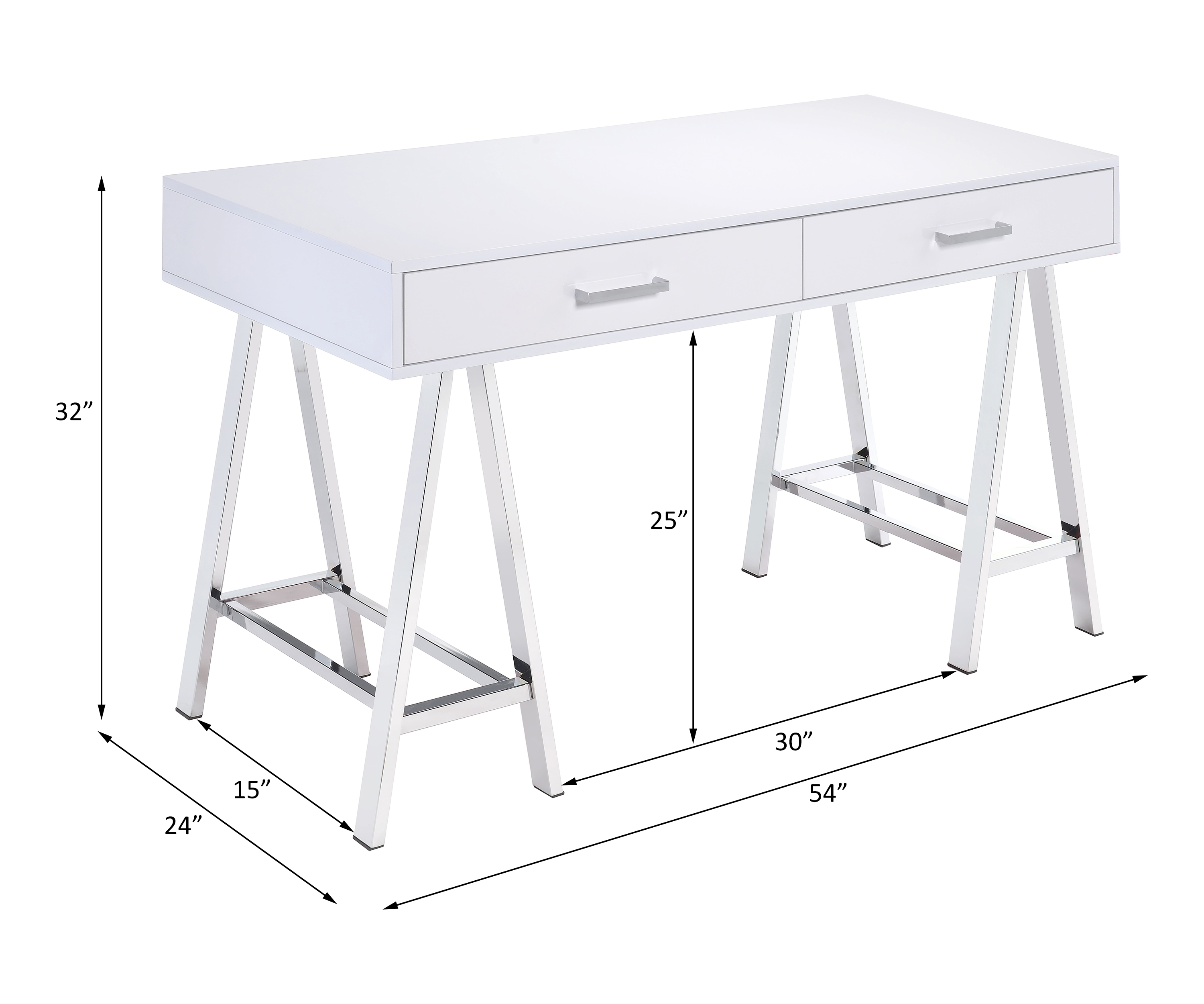 White High Gloss and Chrome Writing Desk with USB Port