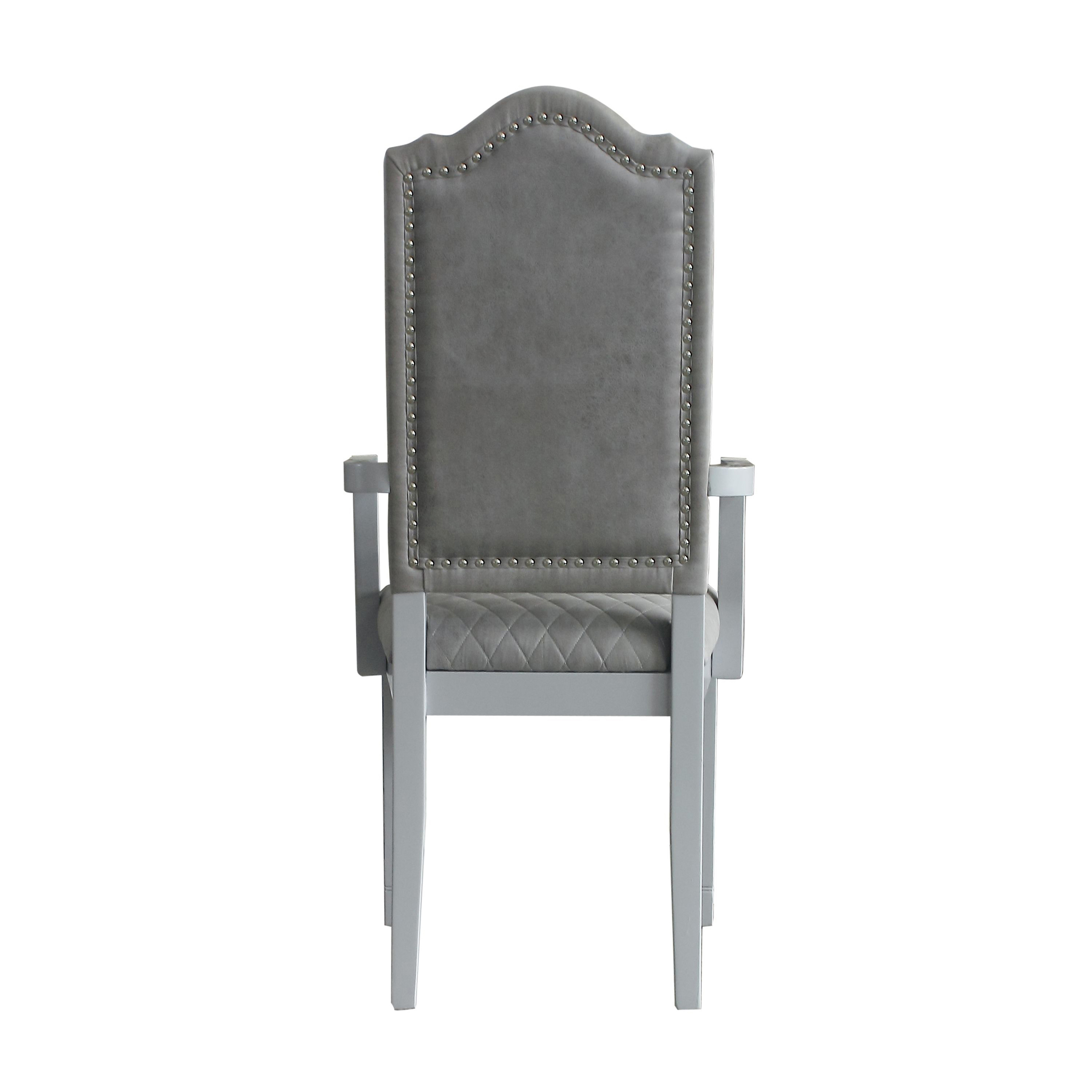 Two Tone Grey and Pearl Grey Upholstered Back Arm Chairs (Set of 2)