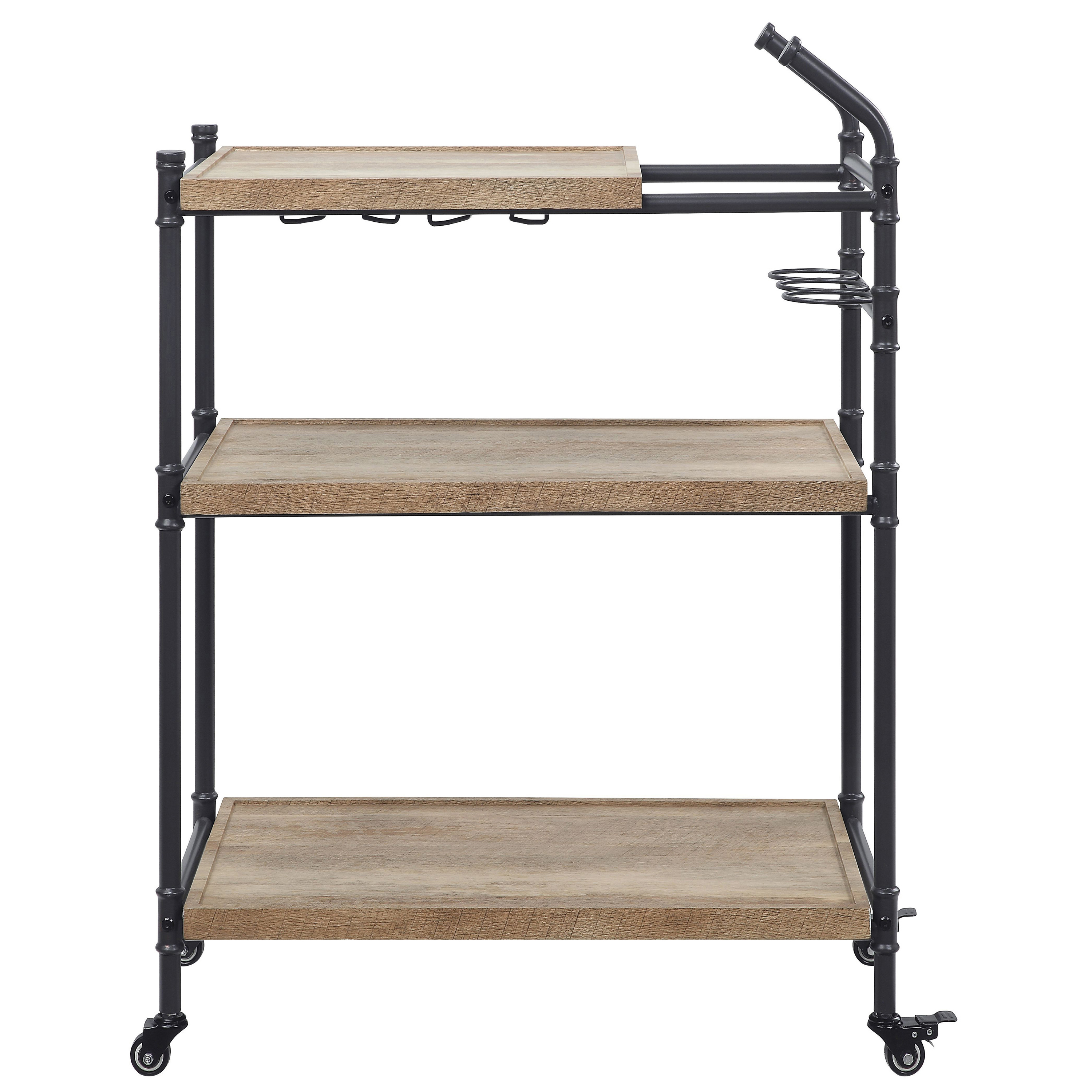 Oak and Sandy Black 2-Shelf Serving Cart