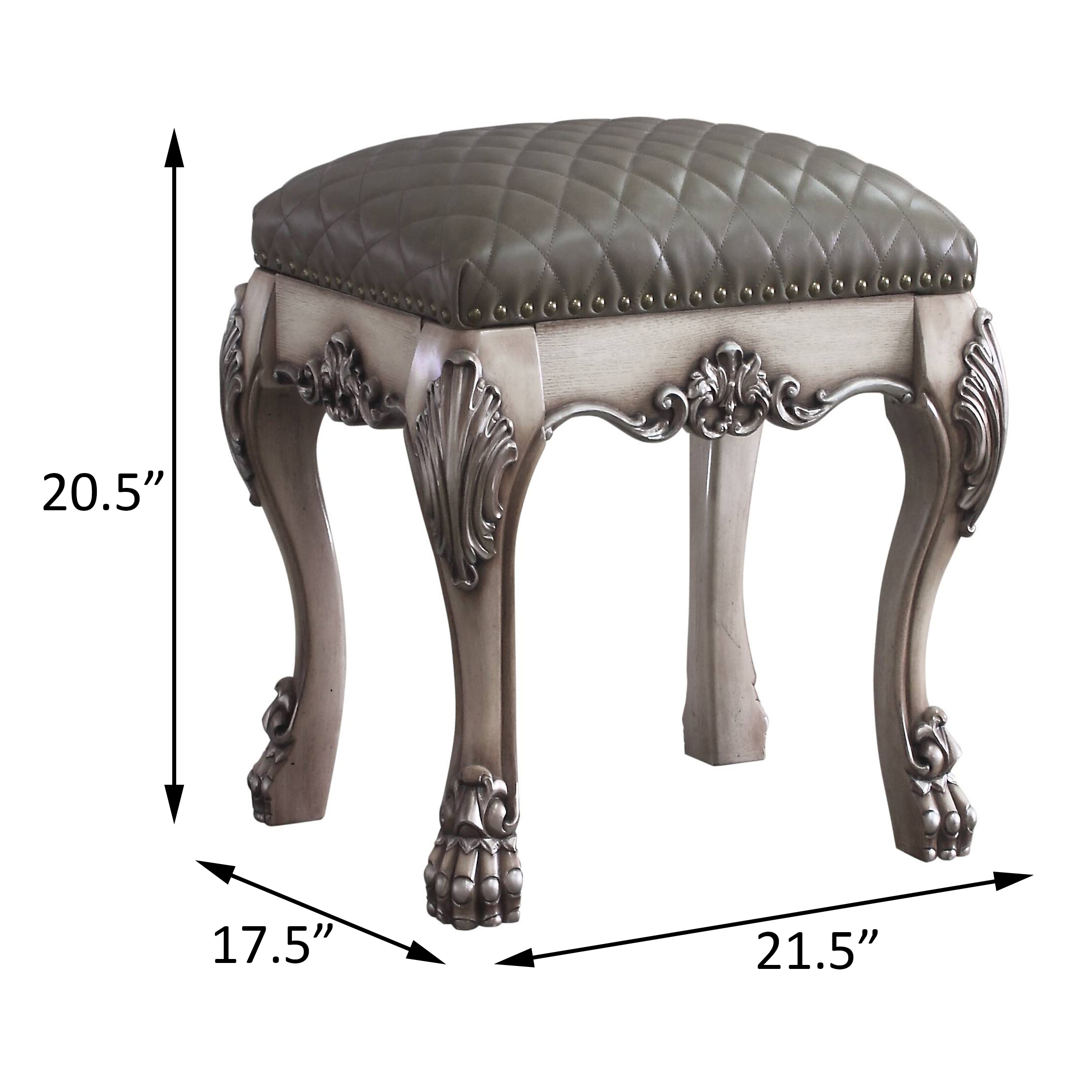 Grey and Vintage Bone White Vanity Stool with Tufted Seat