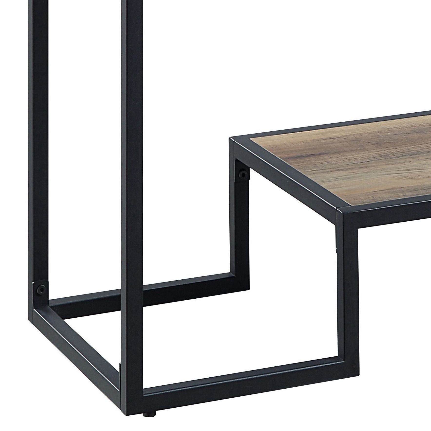 Rustic Oak and Black Console Table with 2 Shelves