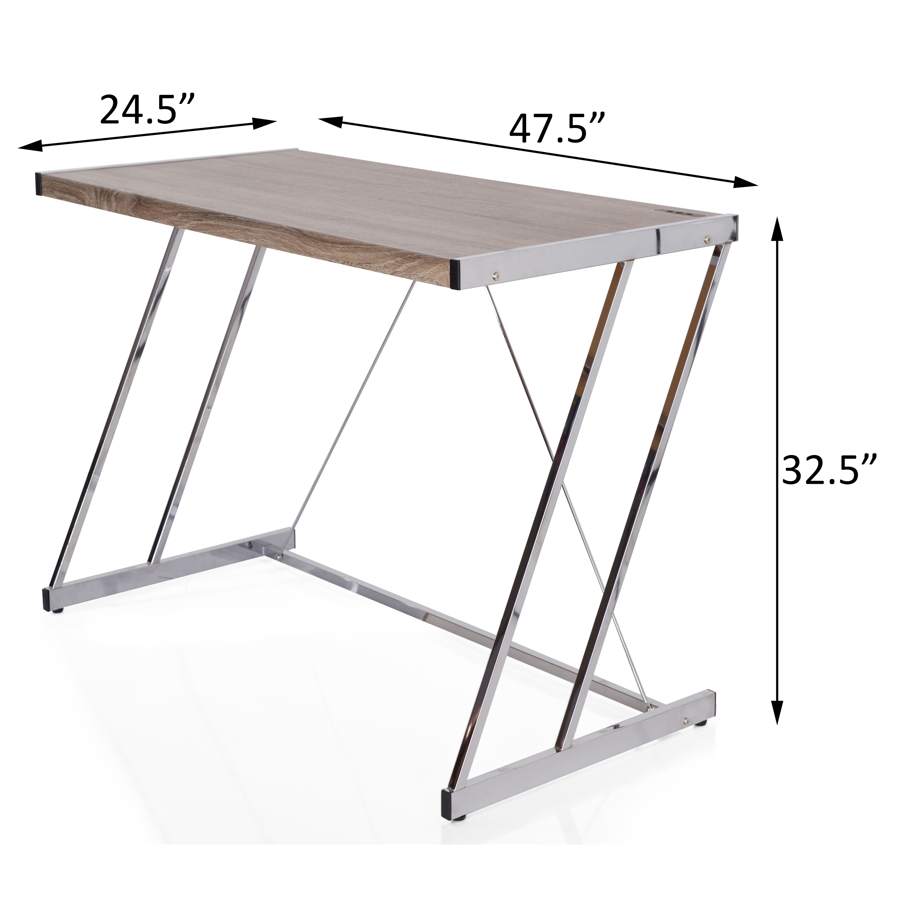 Weathered Oak and Chrome Writing Desk with USB Ports