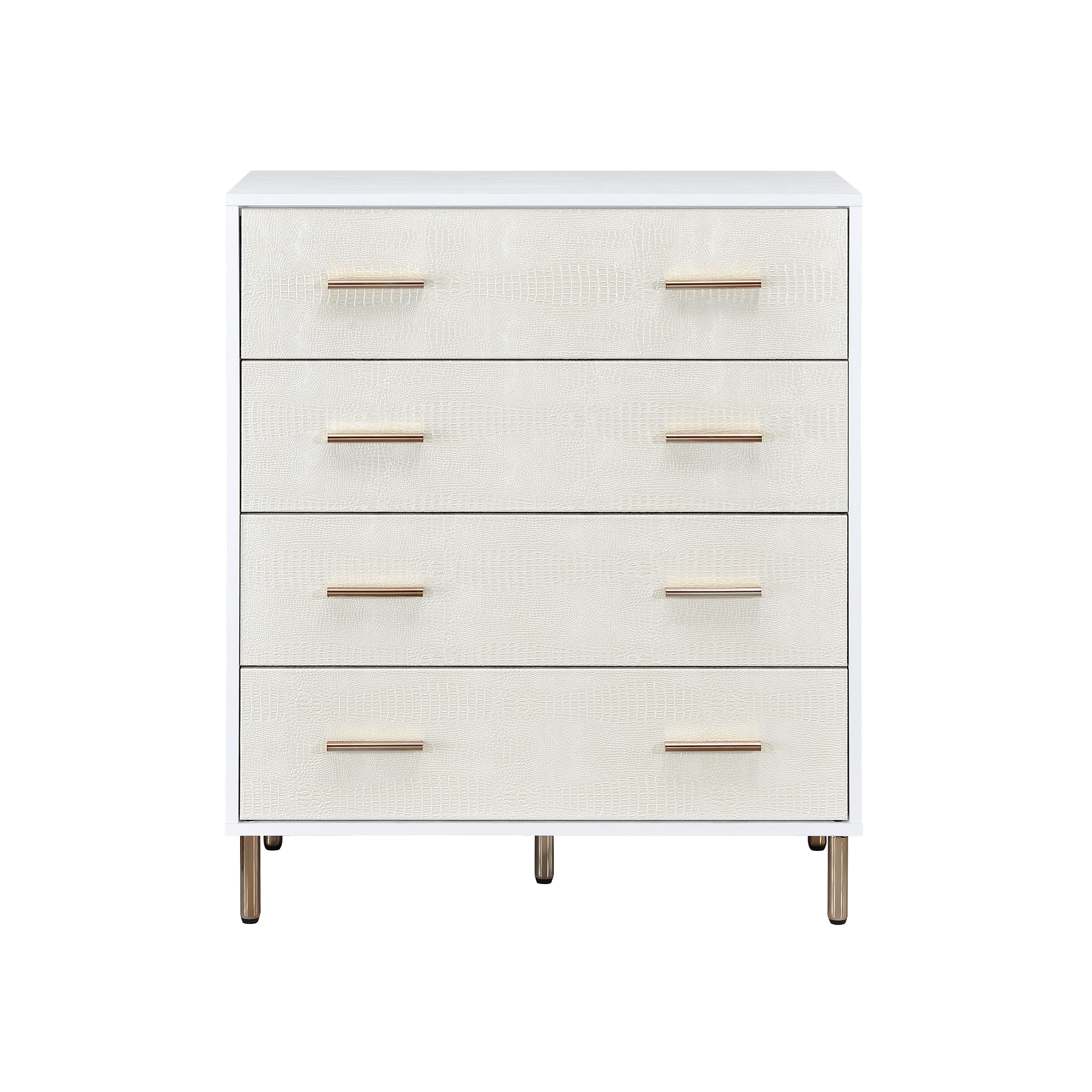 White and Champagne 4-Drawer Chest