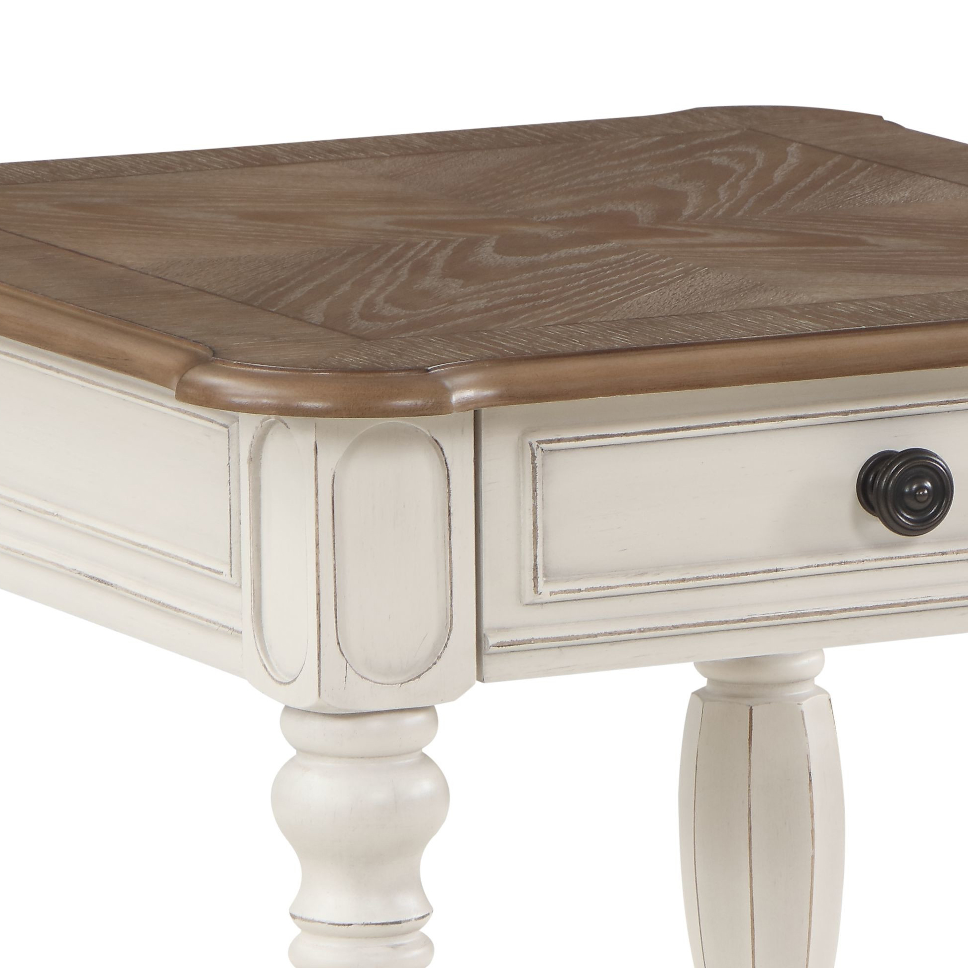 Oak and Antique White 1-Drawer End Table with Shelf