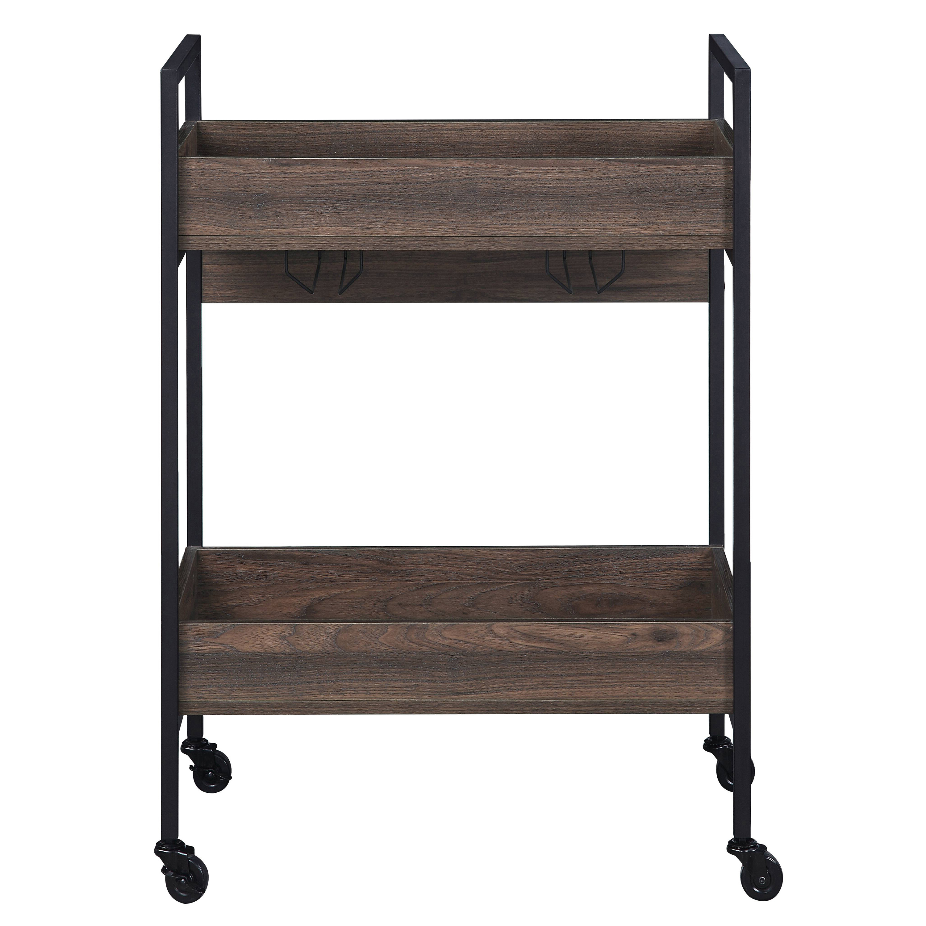 Walnut and Black Serving Cart with 2 Shelves