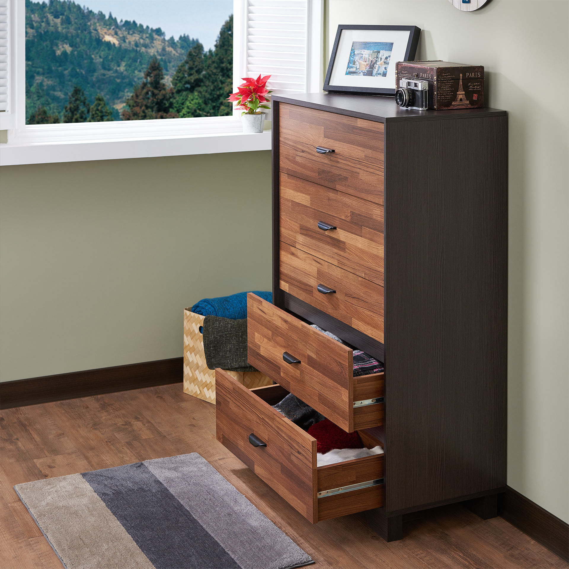 Walnut and Espresso 5-Drawer Chest