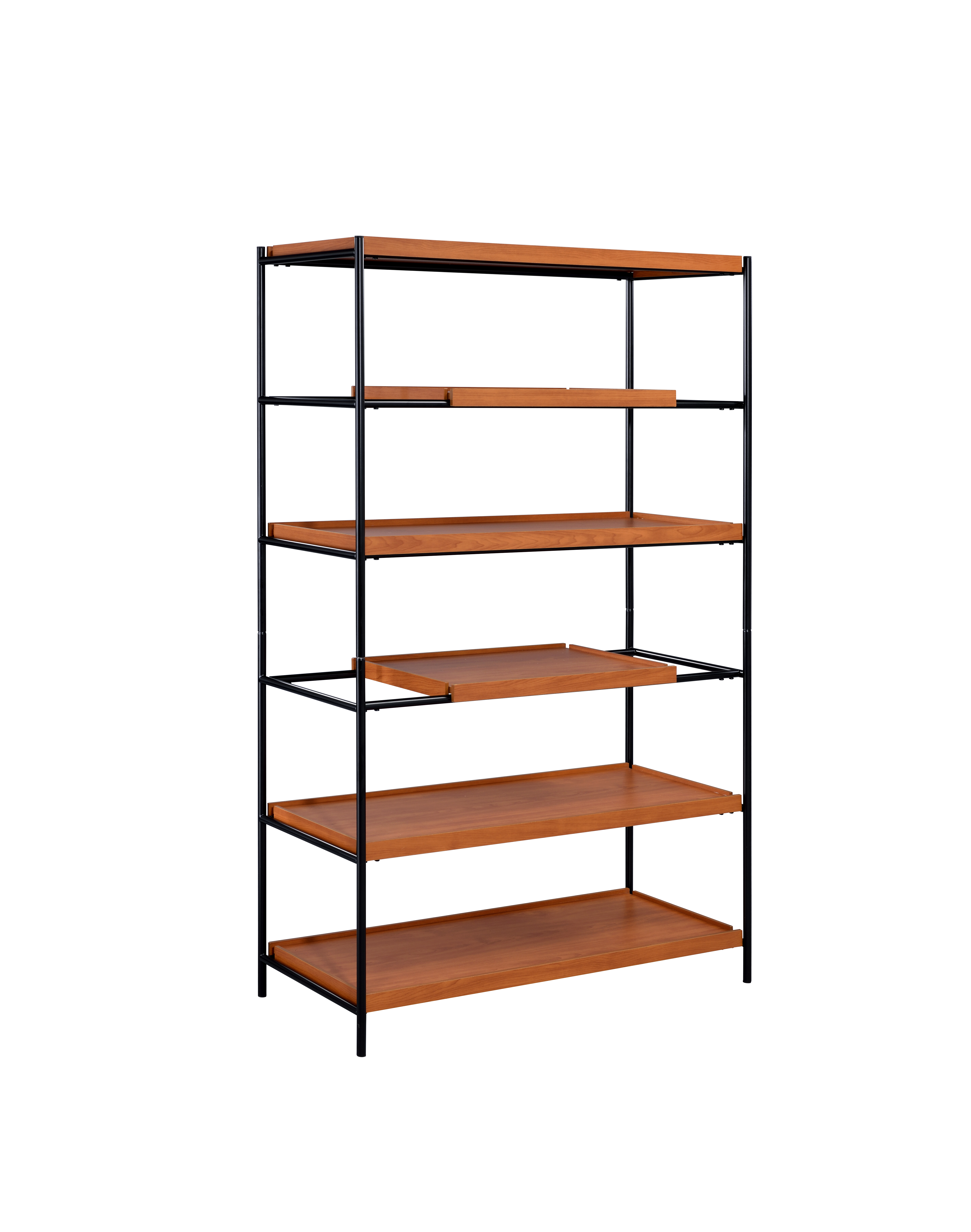 Honey Oak and Black 6-Shelf Bookshelf